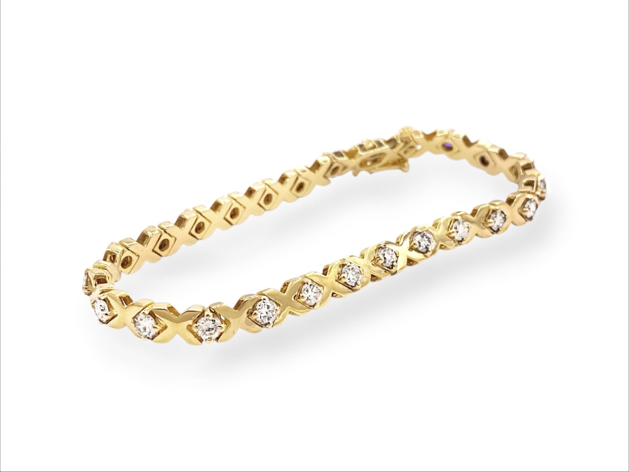 Estate 3.0 Carats Diamond "X" Tennis Bracelet in 14k Yellow Gold