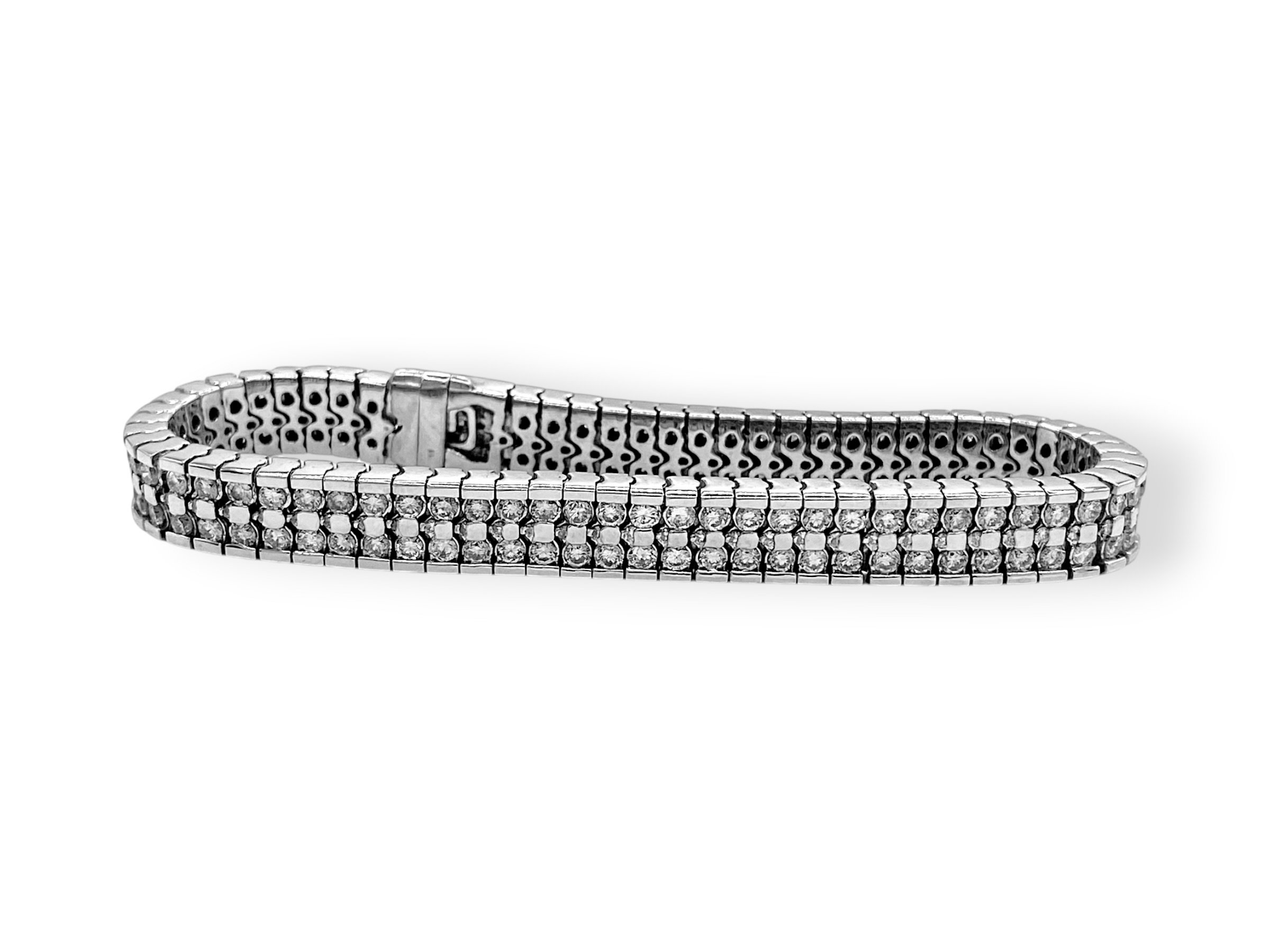 Classic 8.0TCW Natural Diamond Two-row Unisex Bracelet in 14k White Gold
