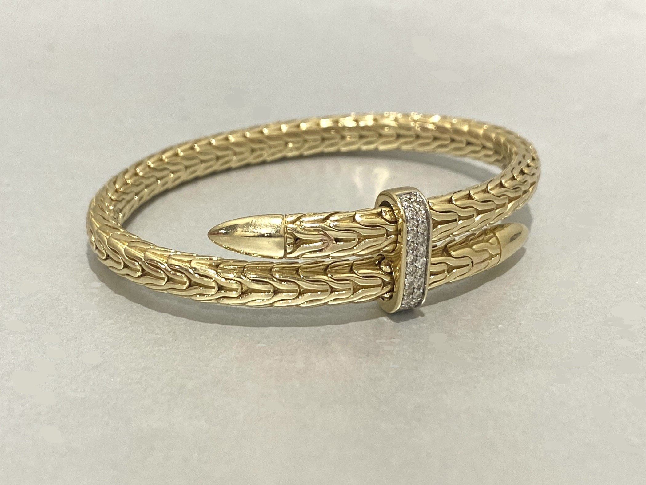 JOHN HARDY 14K Yellow Gold Spear Diamond Woven Cuff Bracelet