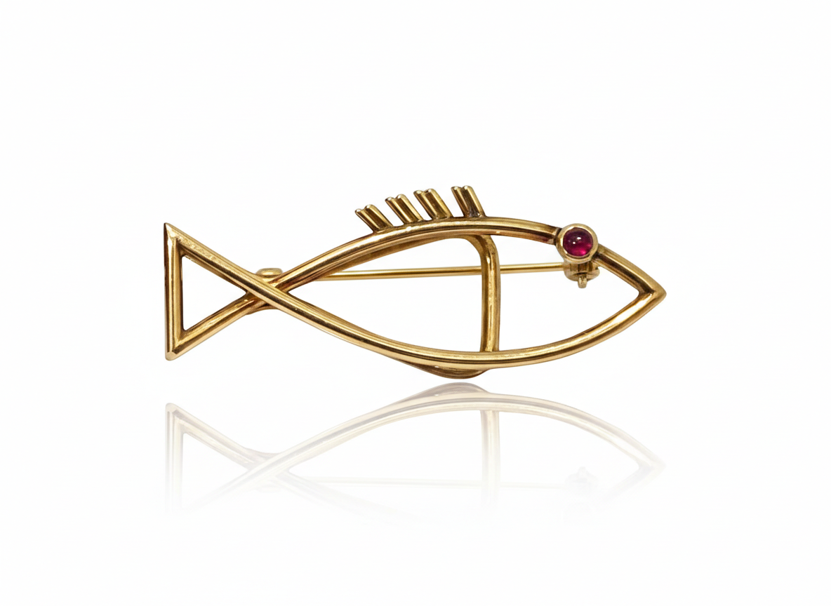 Collectable Cartier Fish Money Clip with Ruby Eye in 14k Yellow Gold