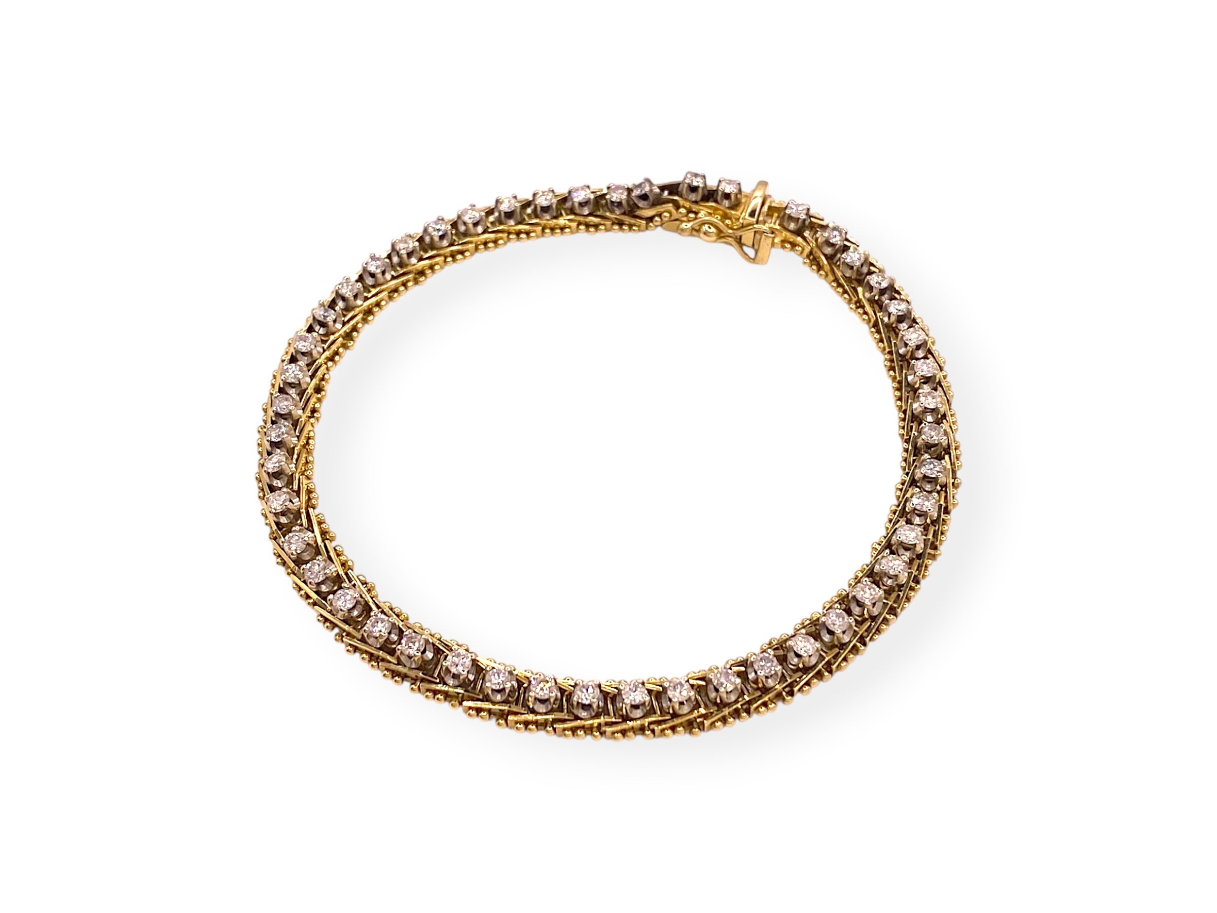 Vintage 1.50 TCW Round Brilliant Diamond Two-tone Tennis Bracelet in 14k Gold