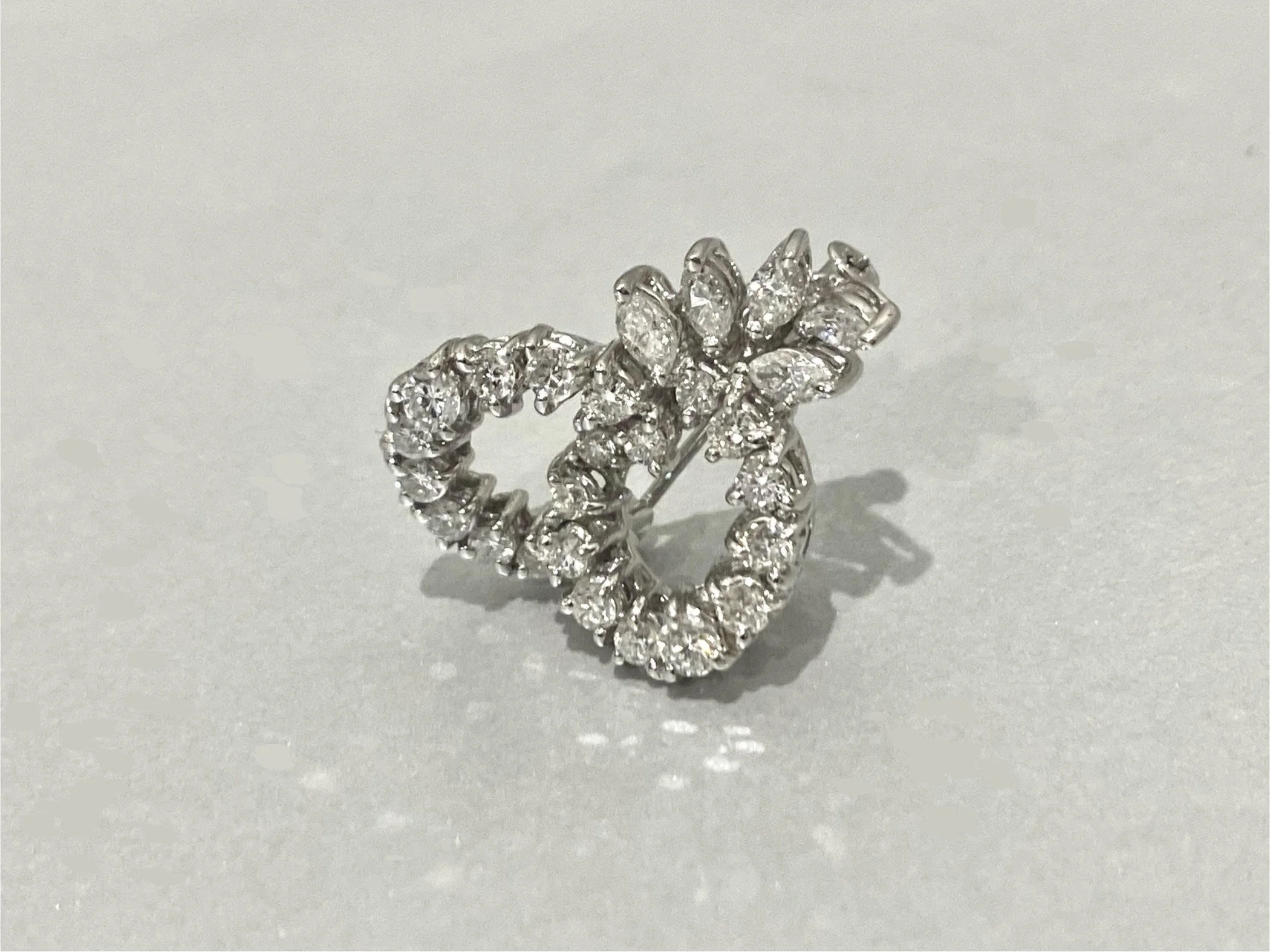 Over 2 Carats Diamond Brooch Pin in 18K White Gold