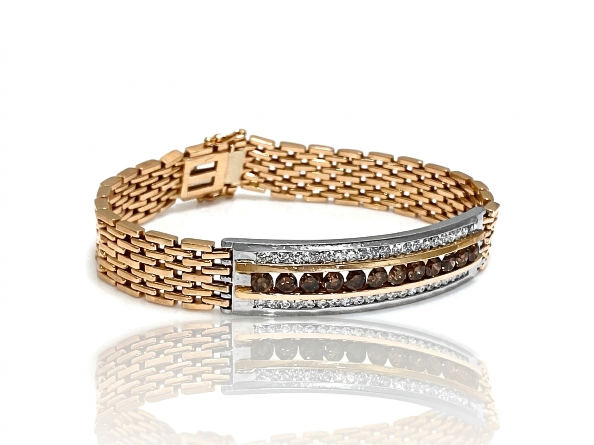 EFFY 4.45 TCW White & Chocolate Diamonds Mens 14k Two-Tone Bracelet Original Box