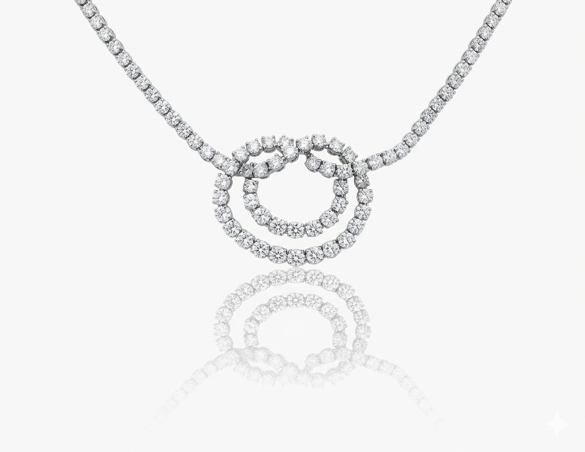 Van Cleef & Arpels Circa 1980's Platinum And 25ct Vca/E Diamond Necklace