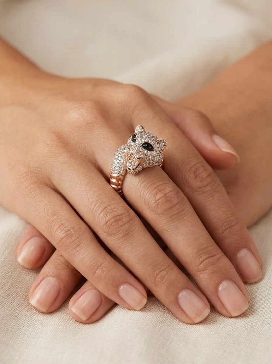 Limited Edition Panther Head Diamond Ring in 14K Rose Gold, 2.69 Carats.