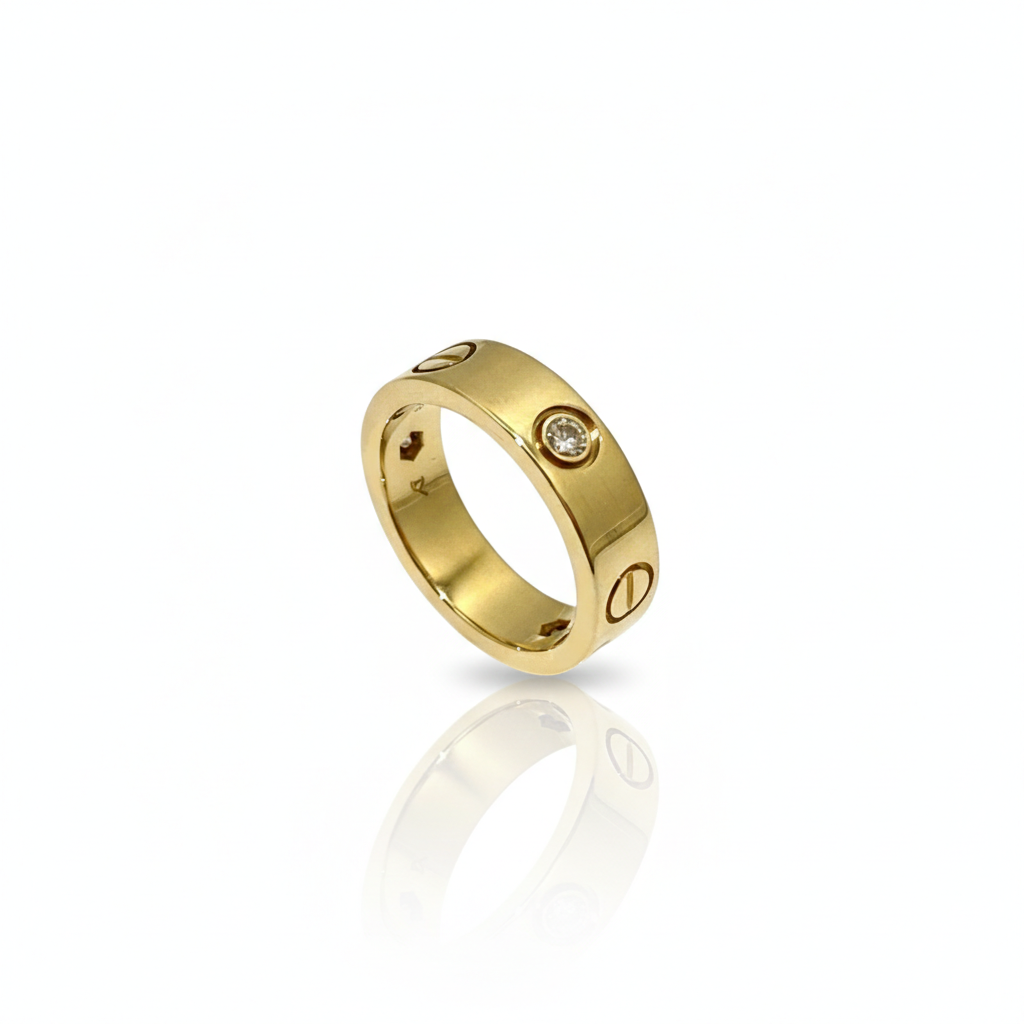 Cartier Love Wedding Band, 3 Diamond, 18k Yellow Gold, Size 53