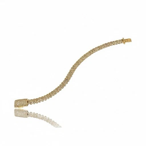 Aprx. 5.1 Carats Natural Pave Diamond Cuban Bracelet in Solid 14 Karat Rose Gold