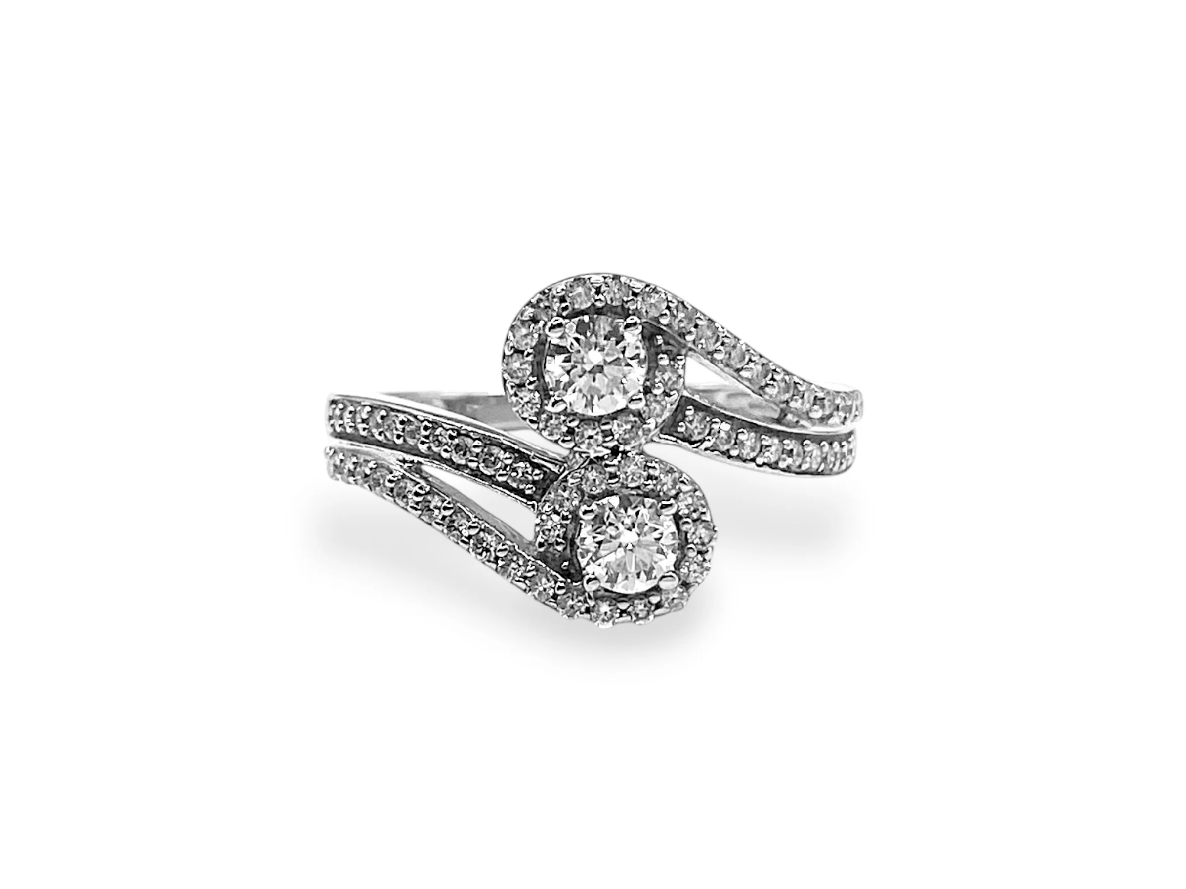 Two-Stone Diamond Bypass Frame Ring in 14k White Gold