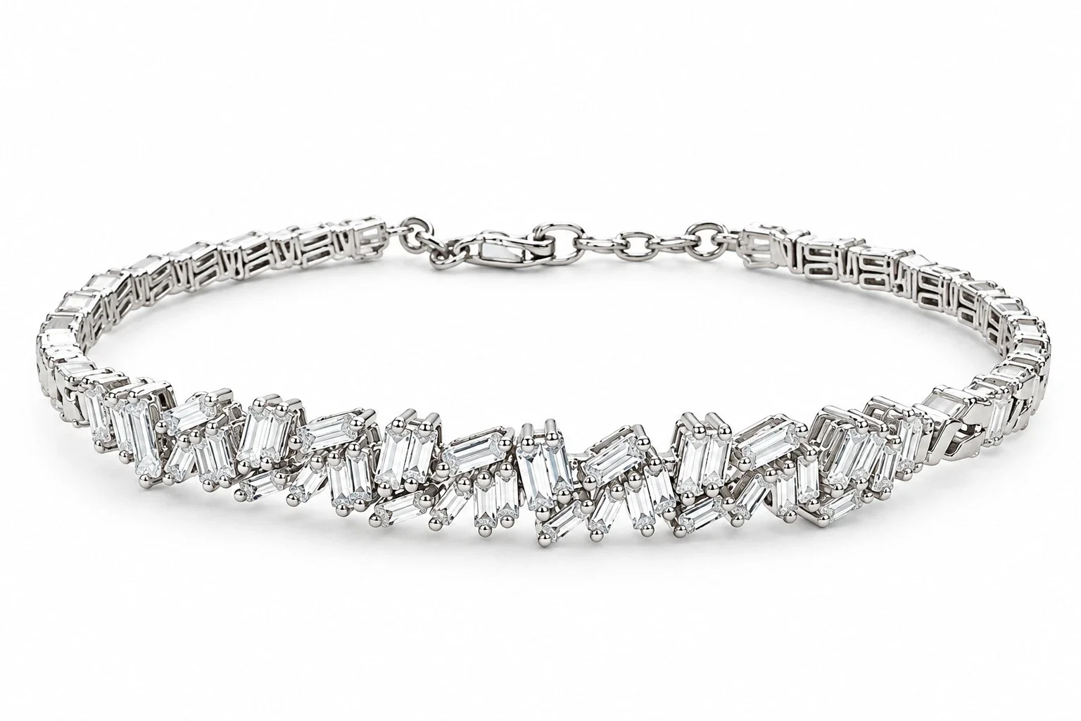 SUZANNE KALAN CLASSIC FIREWORKS DIAMOND 18K WHITE GOLD ADJUSTABLE CUFF BRACELET
