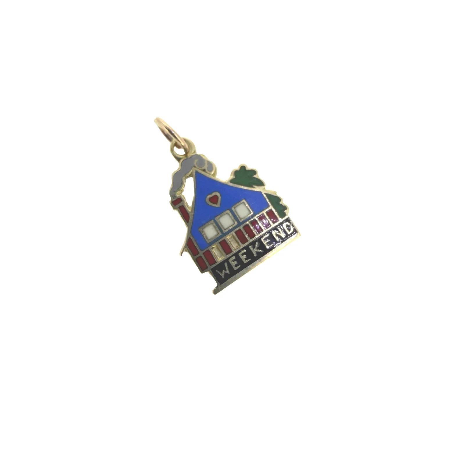Vintage 14k Gold Charm Pendant "WEEKEND HOUSE" Multi Color Enamel. RARE!!!