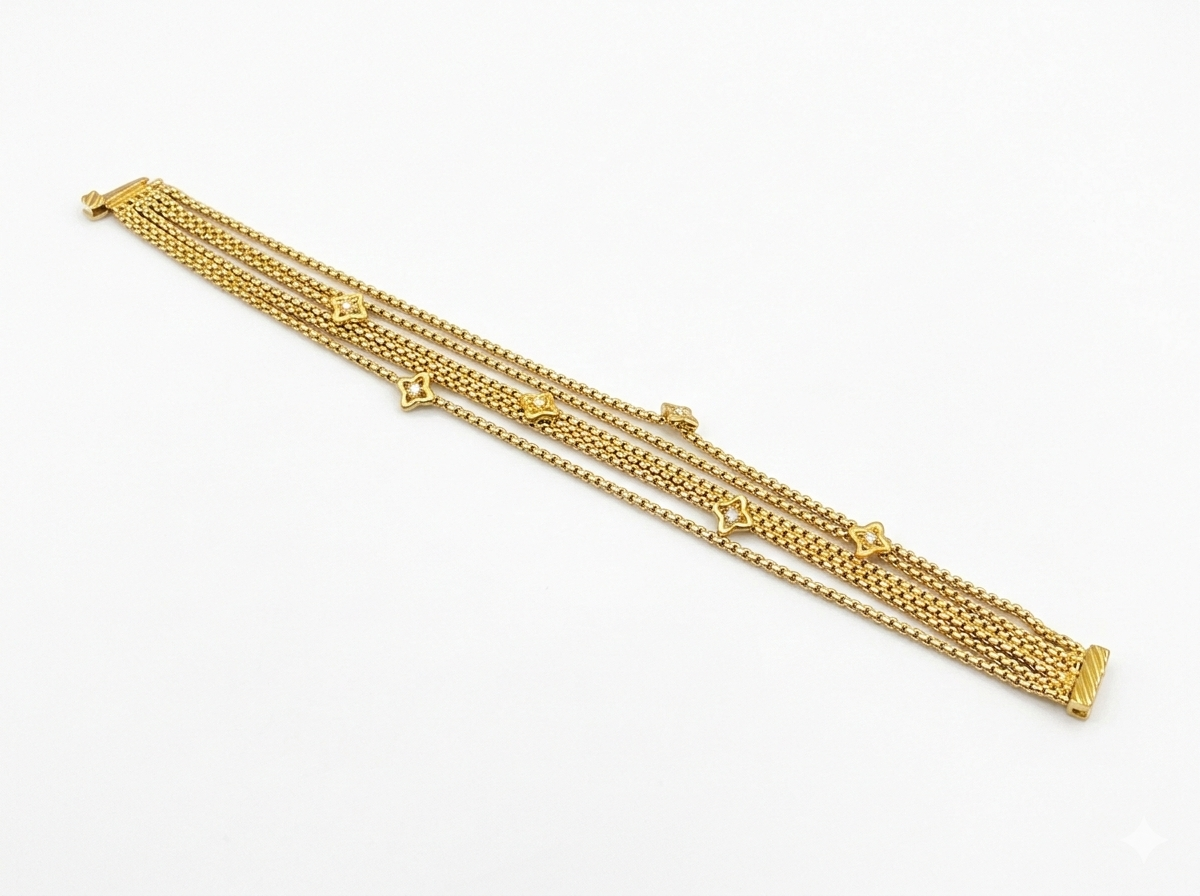 David Yurman 18K Yellow Gold and Diamond 6 Strands Stations Bracelet