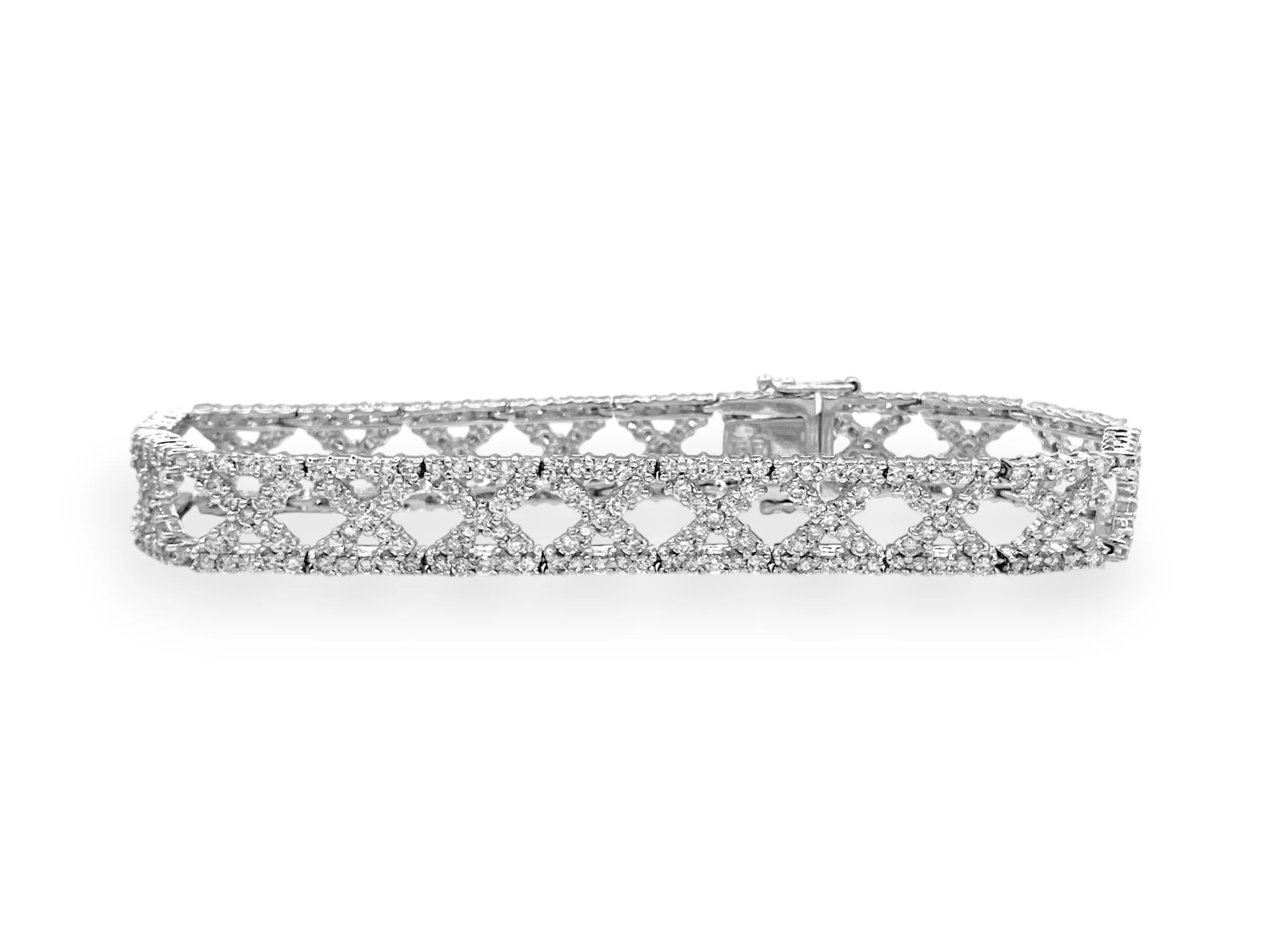 6.70 TCW Pave Diamond X Link Tennis Bracelet in 18k White Gold 7"   