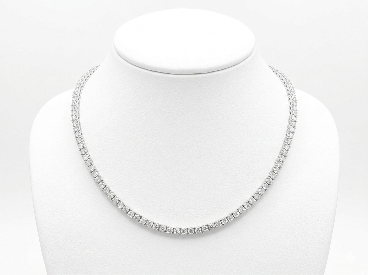 Apprx. 7.0 Carats Natural Diamond 14K White Gold Tennis Necklace, G-H, 18" Long