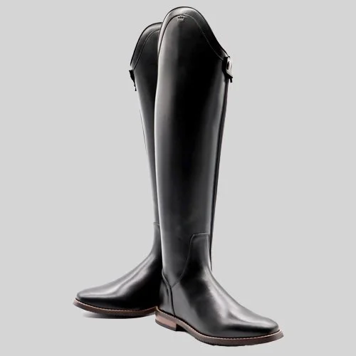 Dressage style boot with inner zipper.