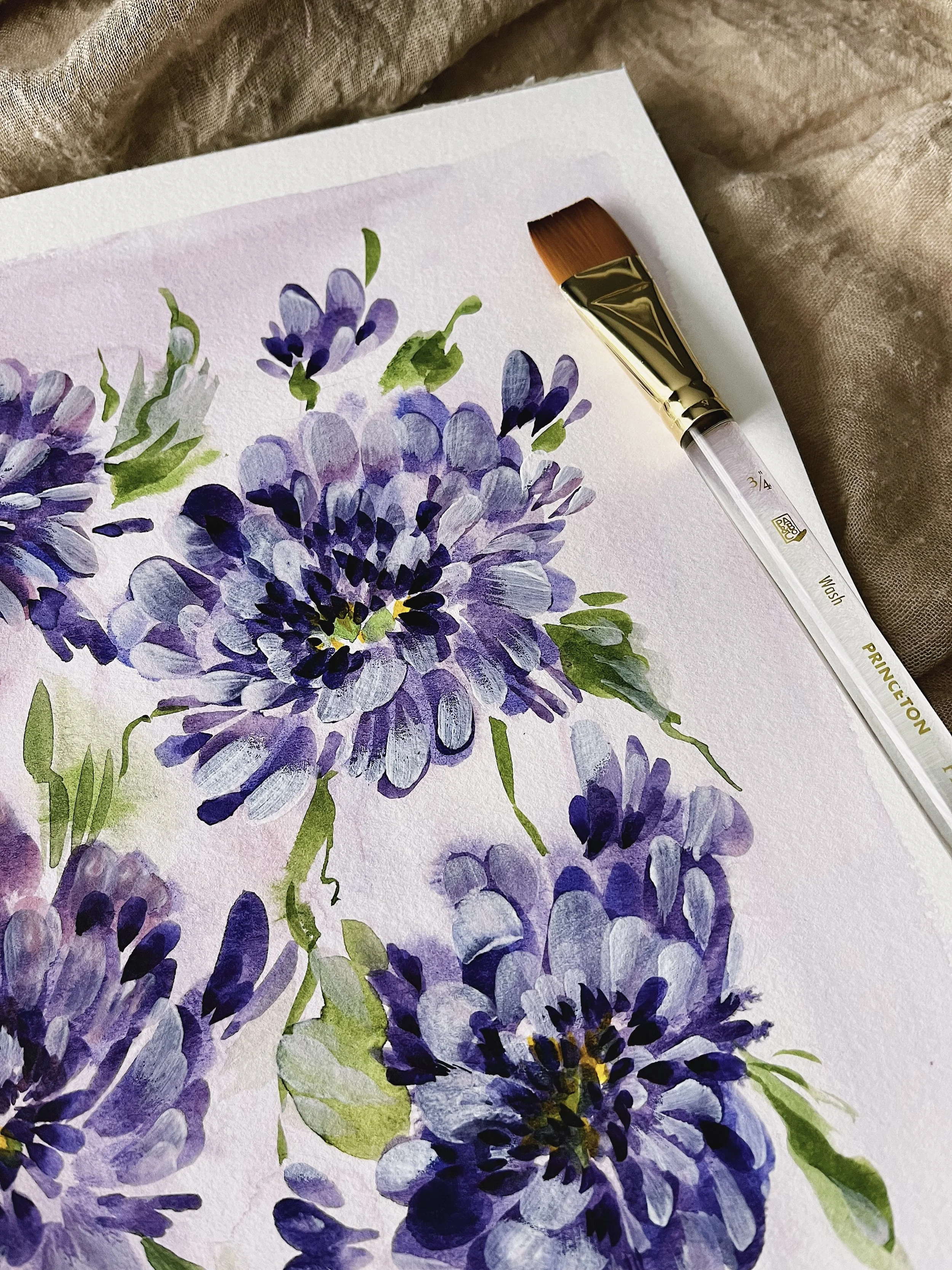 Purple dahlias floral art print
