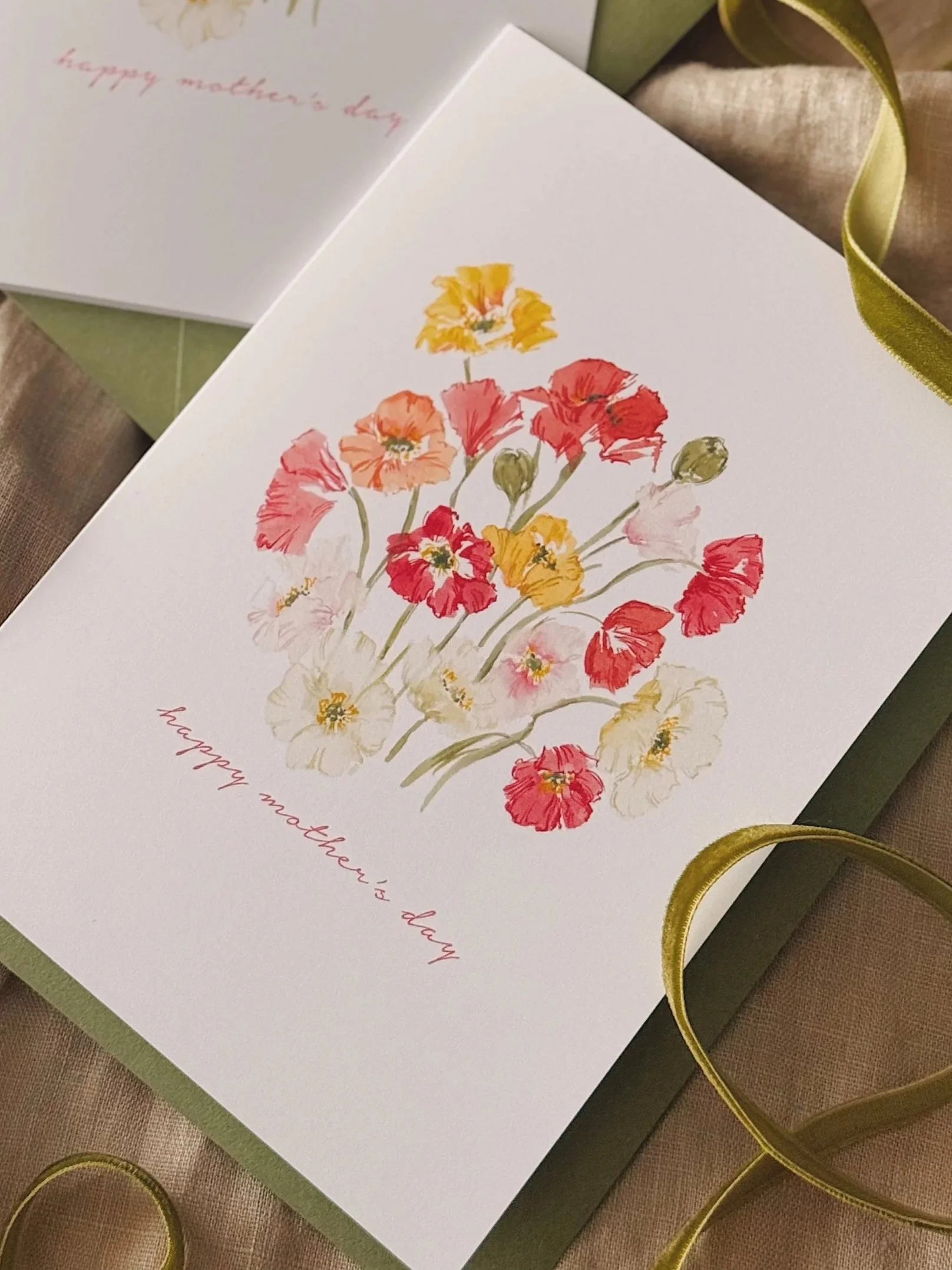 Watercolour Wild Poppies Mothers Day Card