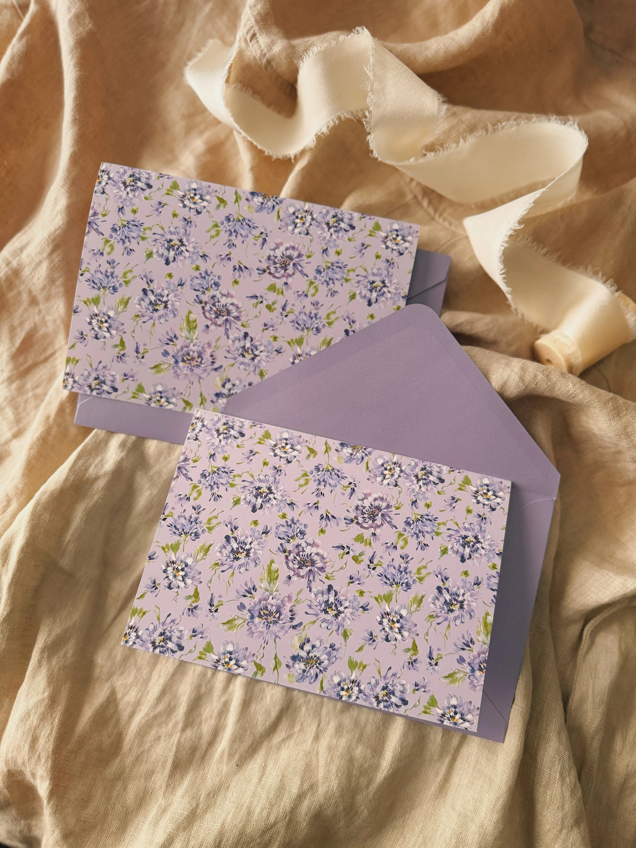 Purple Dahlias Blank Card