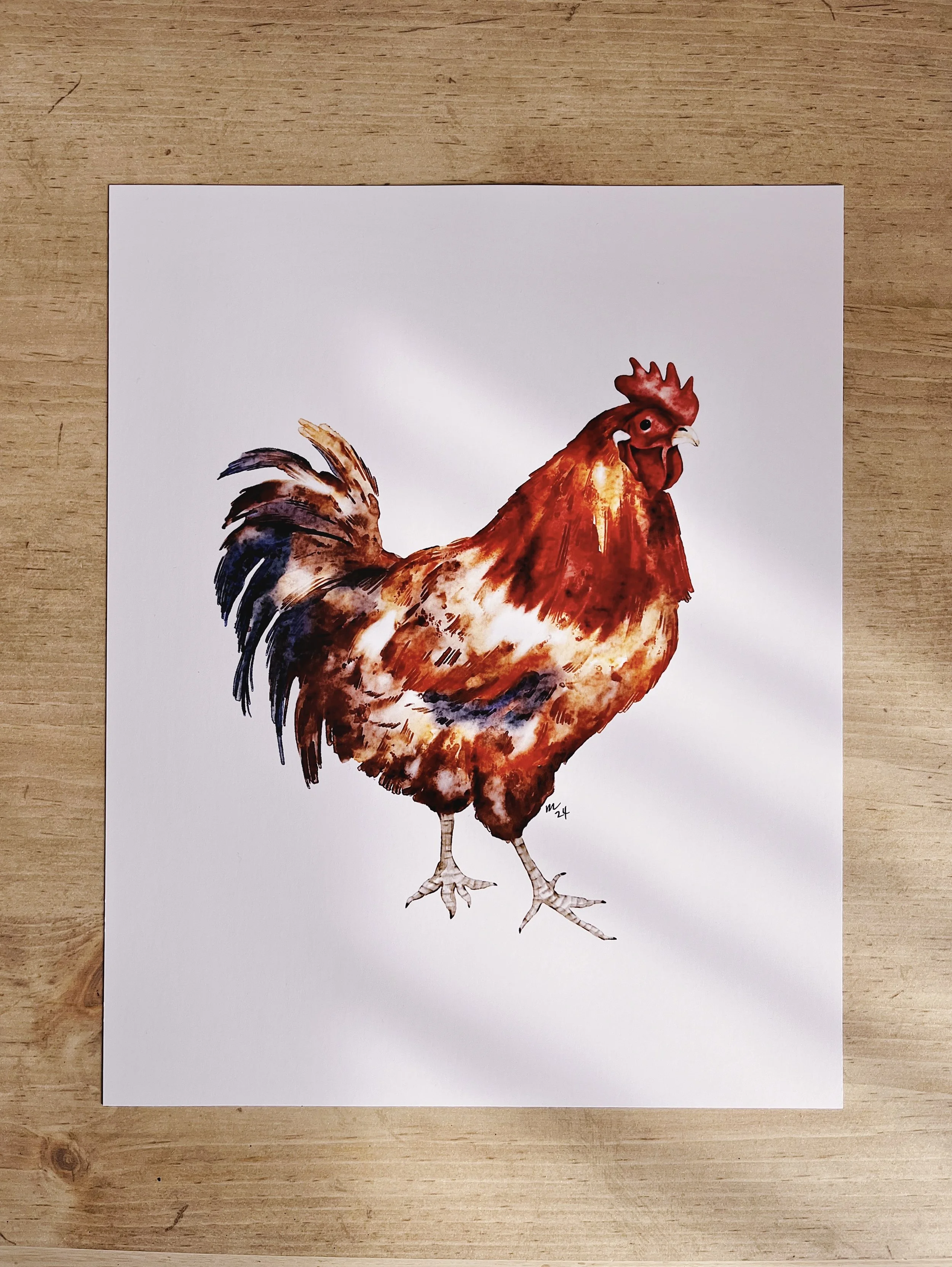 Watercolour rooster farmhouse art print