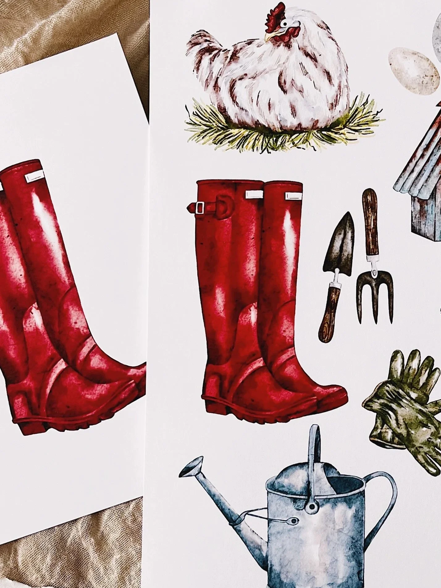 Watercolour red rain boots art print