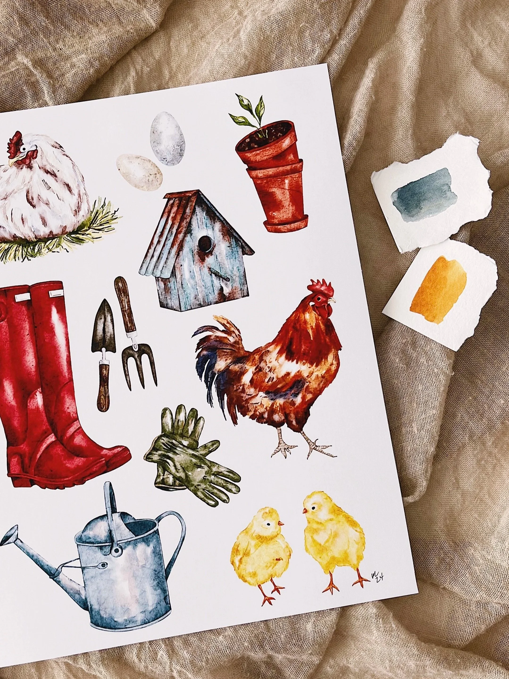Watercolour Farmhouse Collage art print