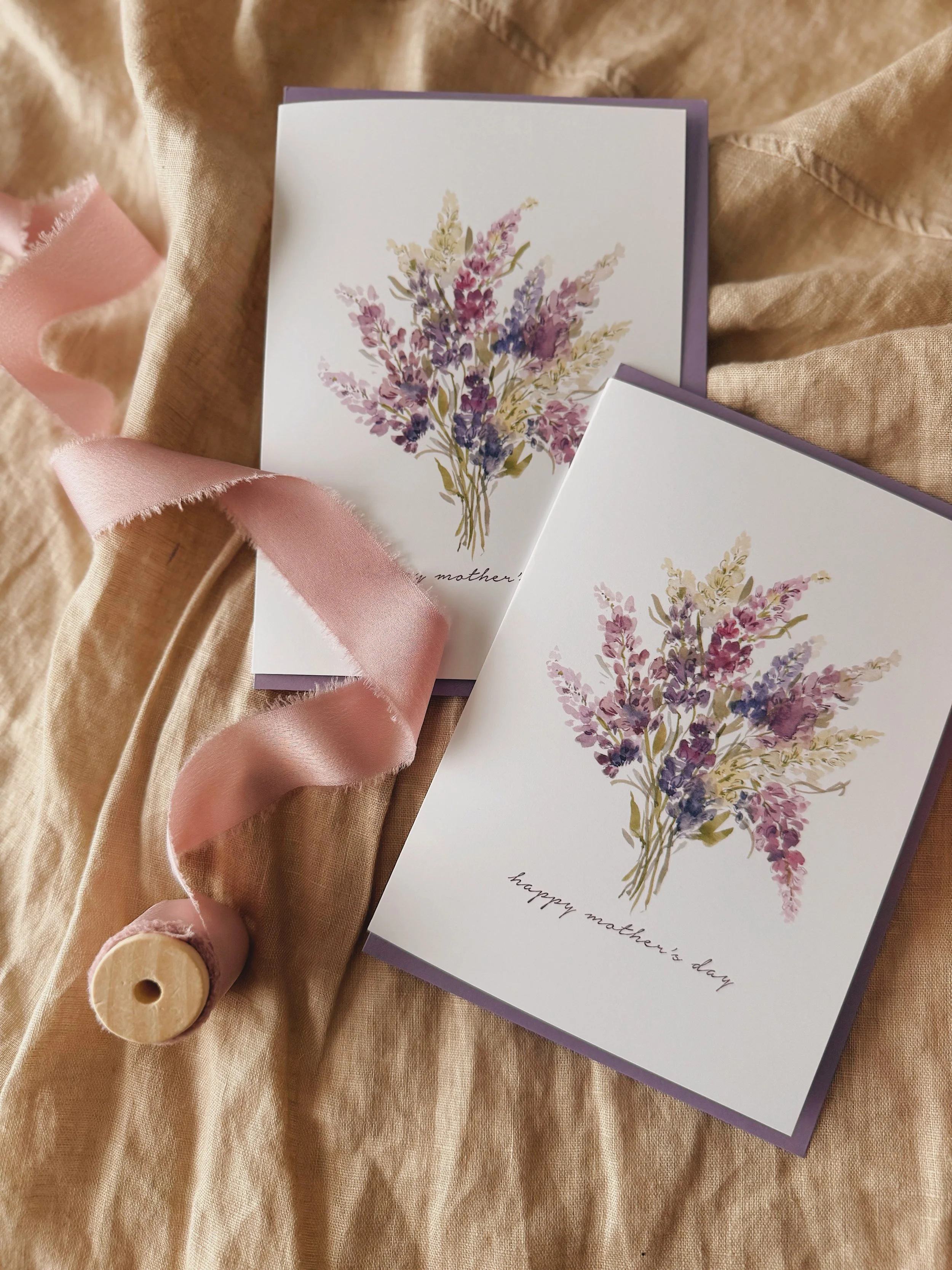 Watercolour Purple Lupin Bouquet Mother’s Day Card
