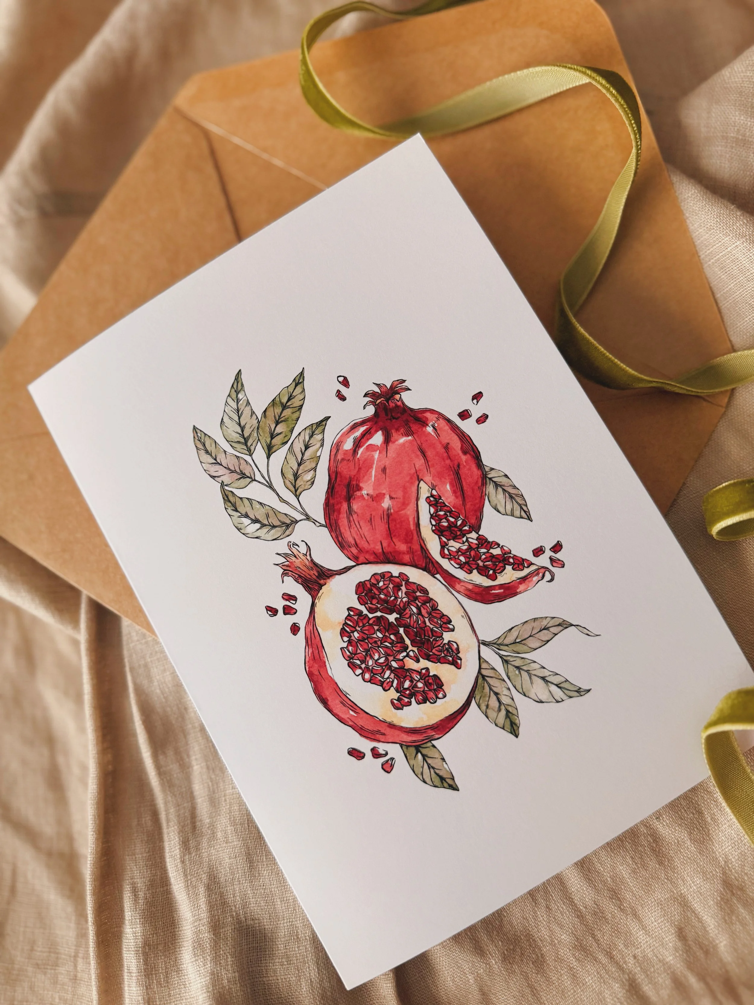 Watercolour pomegranates fruit art print