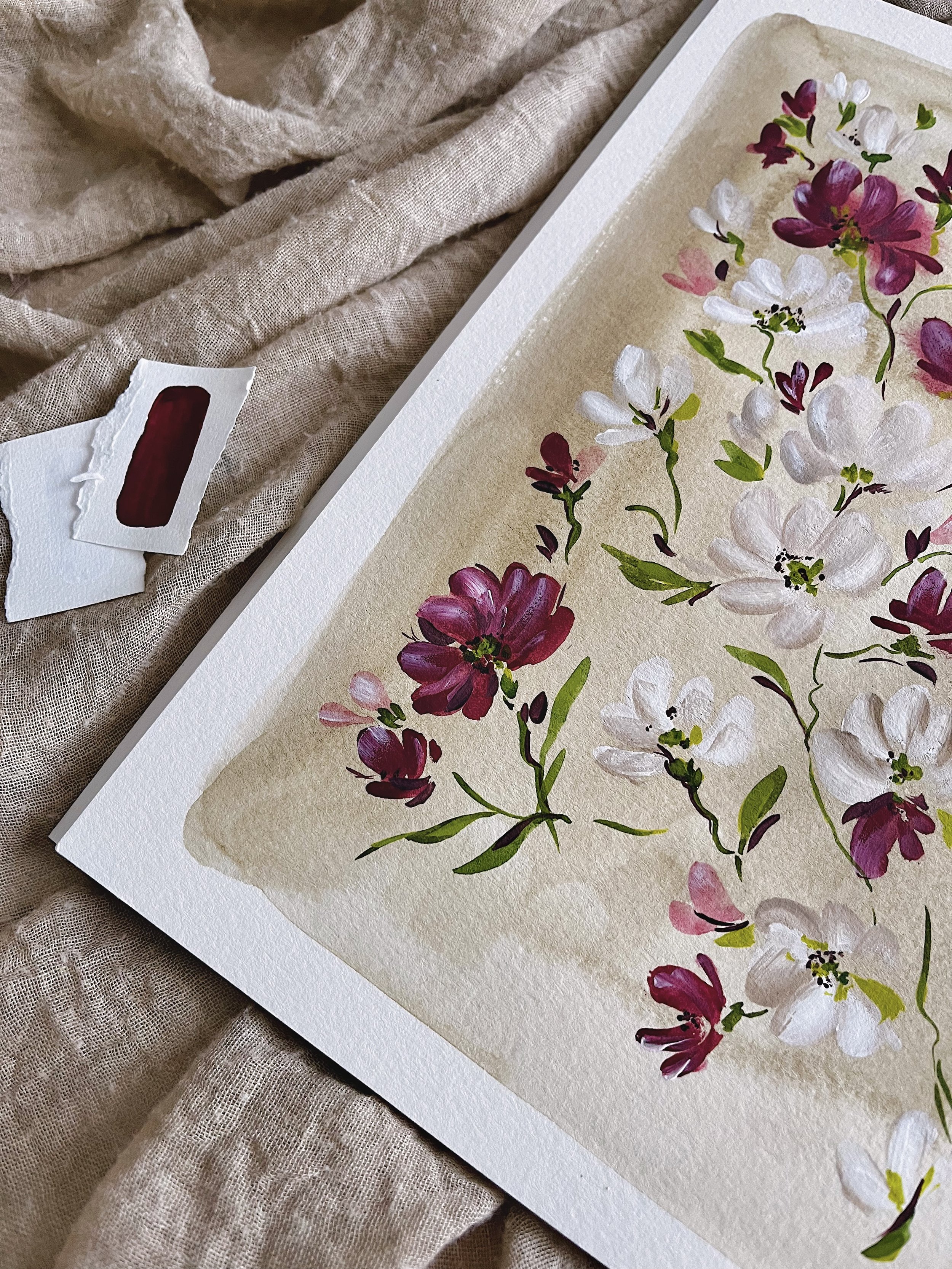 Burgundy taupe wildflowers art print