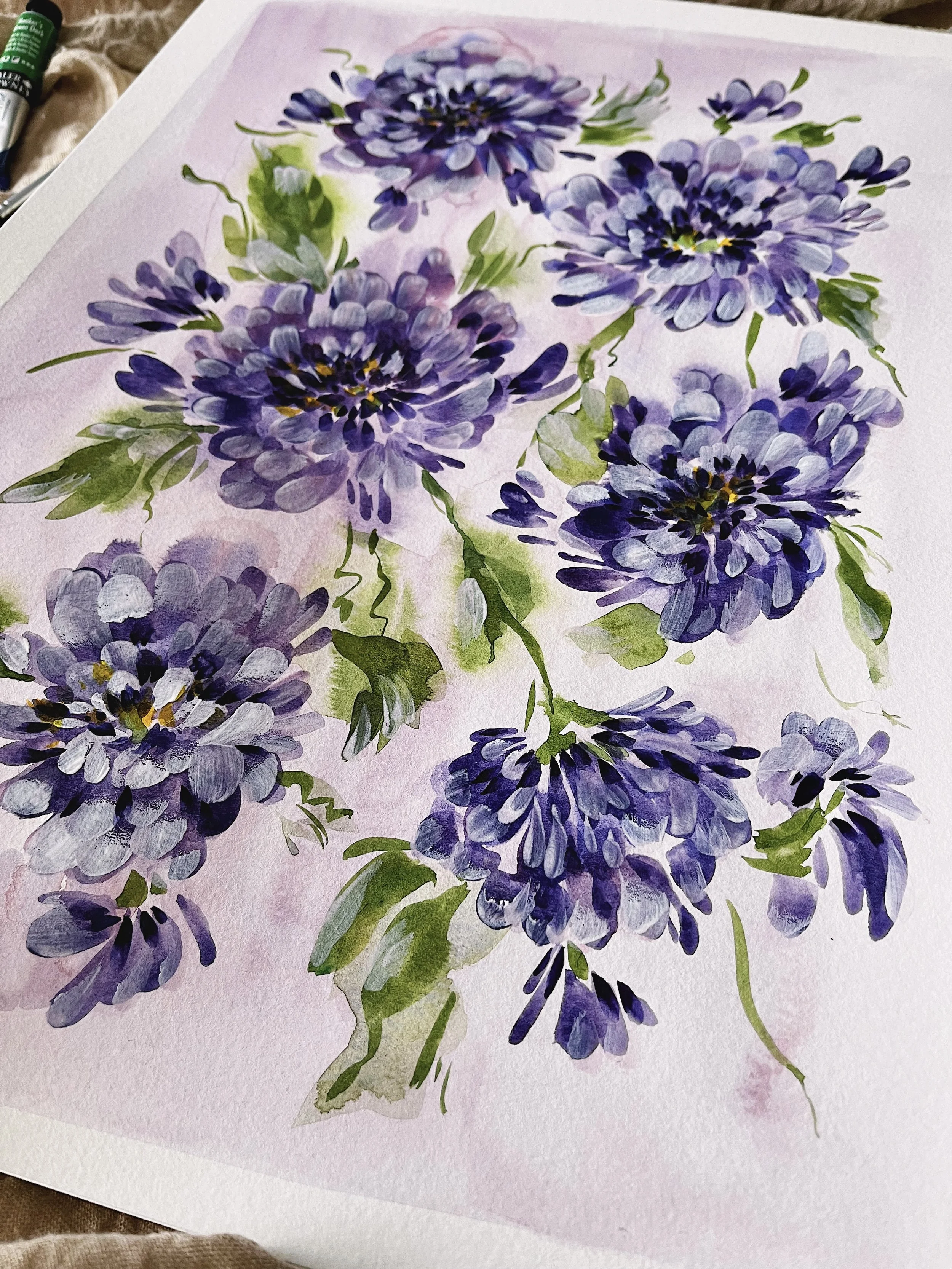 Purple dahlias floral art print