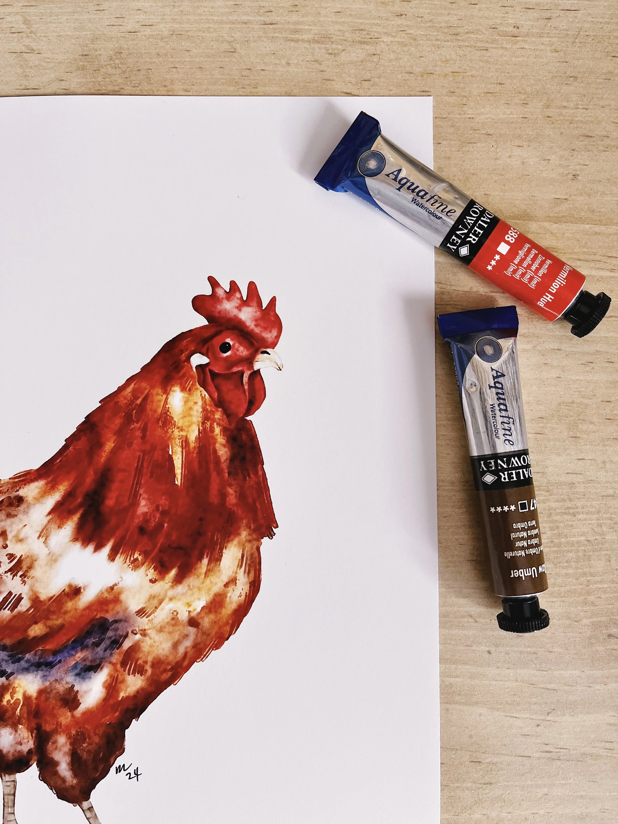 Watercolour rooster farmhouse art print