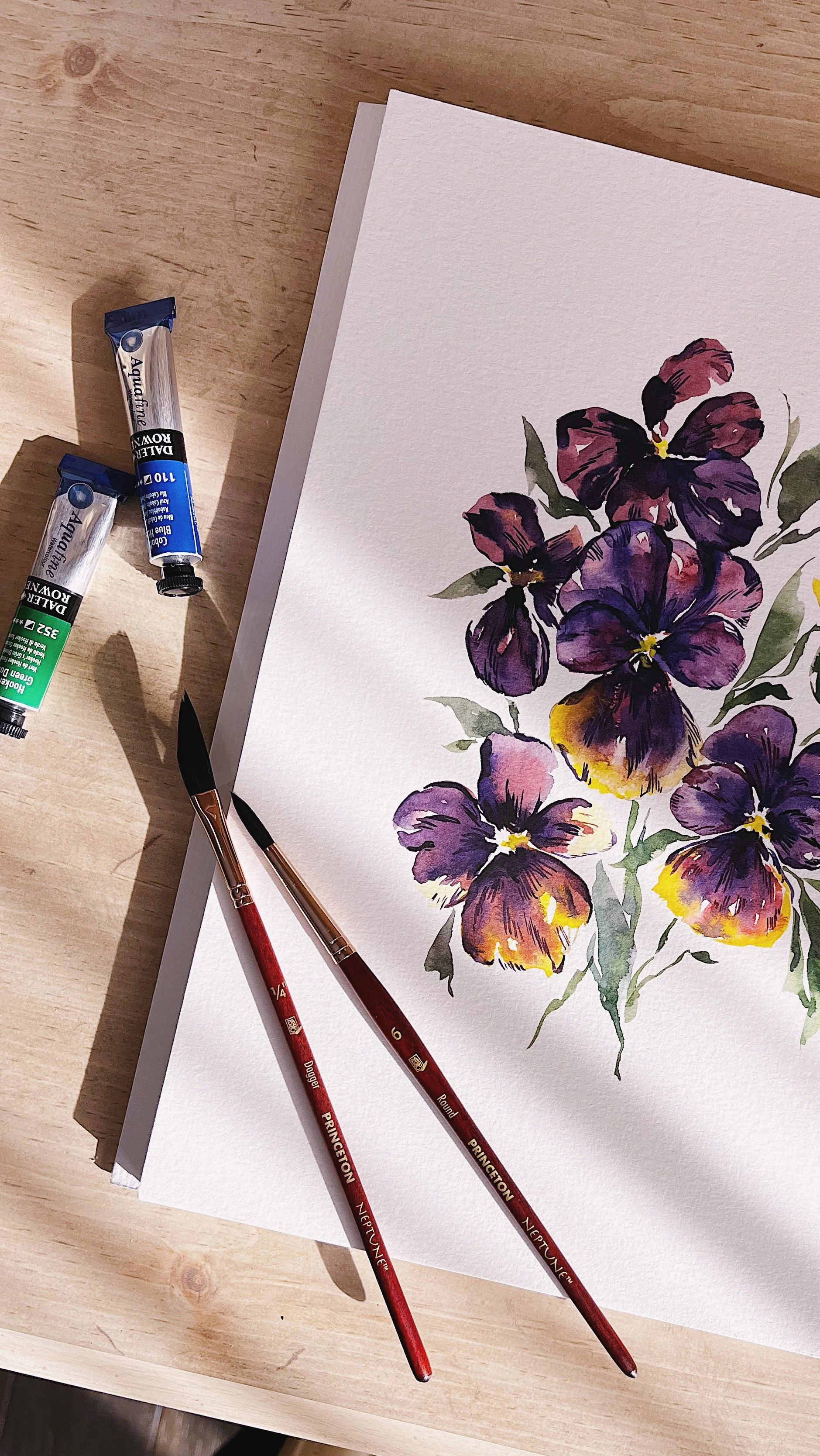 Purple pansies art print