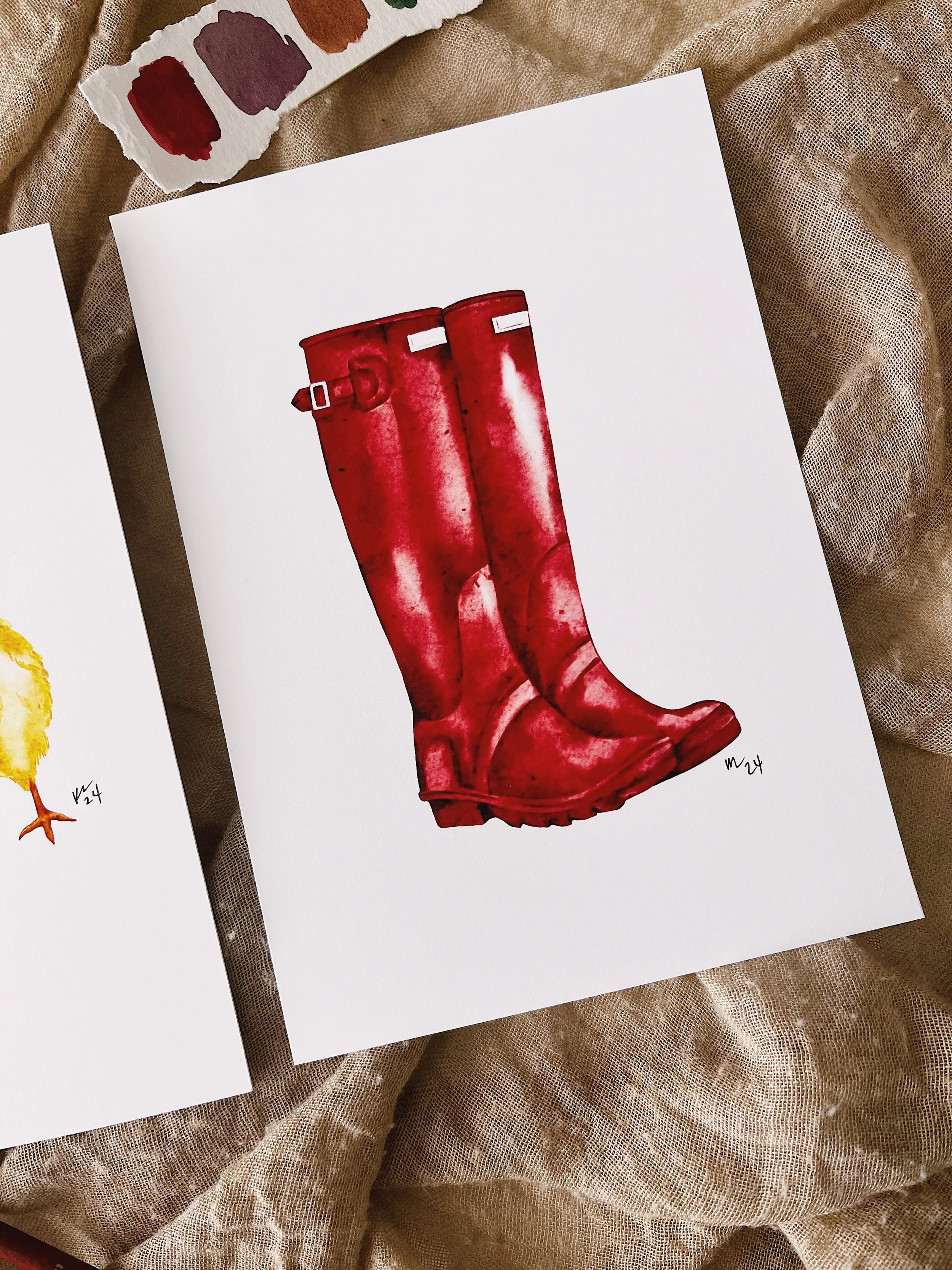 Watercolour red rain boots art print