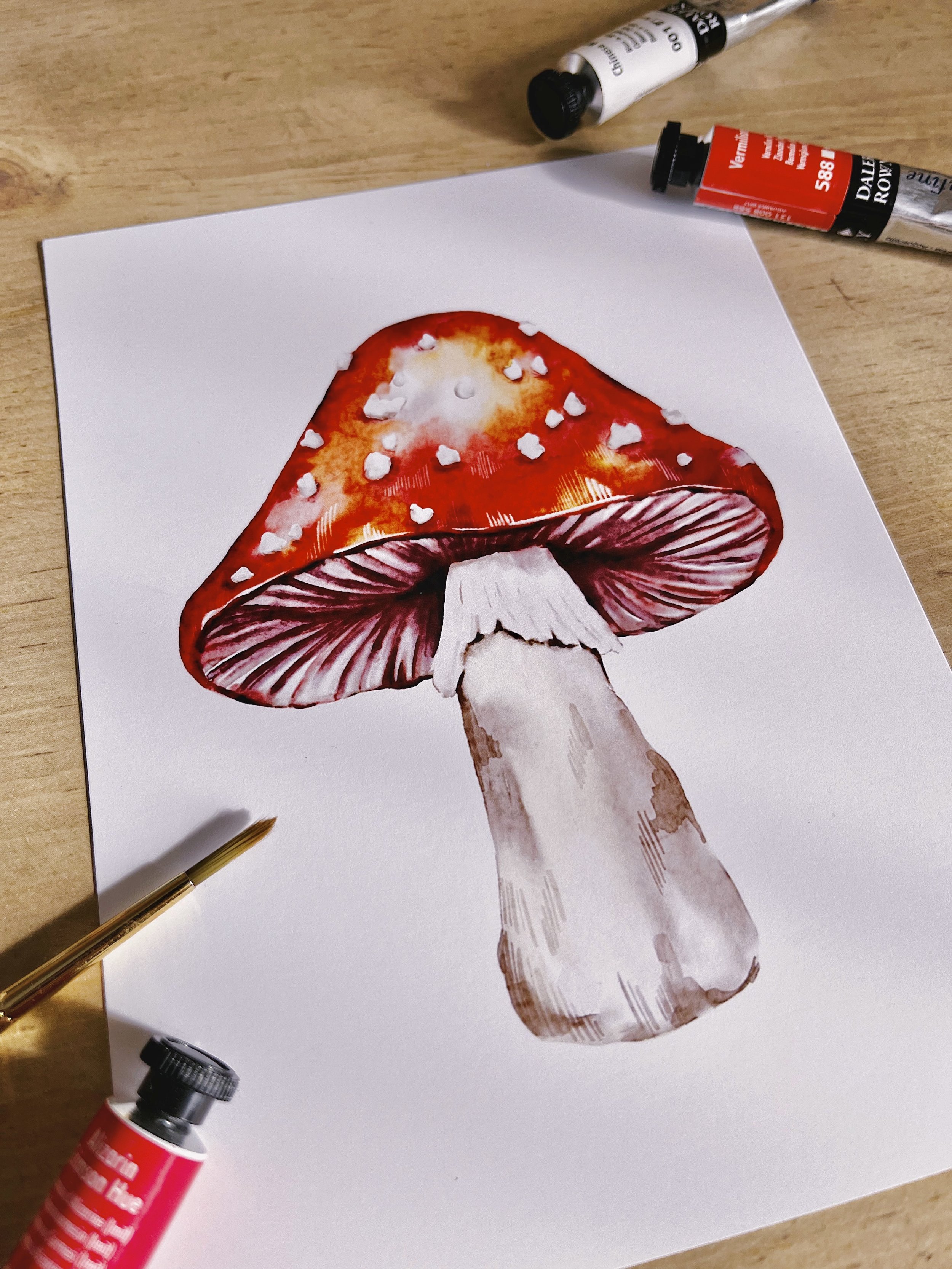 Watercolour red Amanita mushroom art print