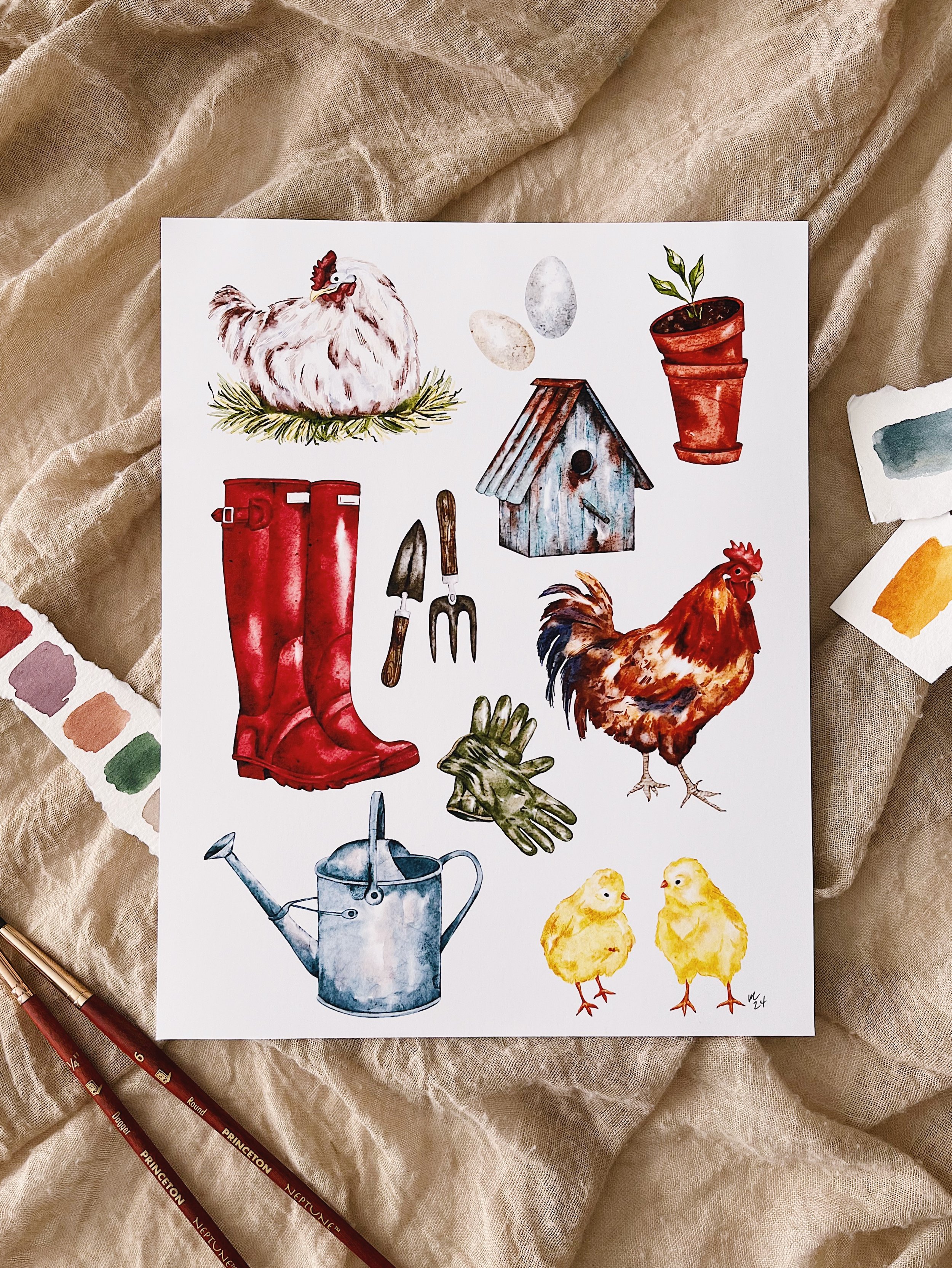 Watercolour Farmhouse Collage art print