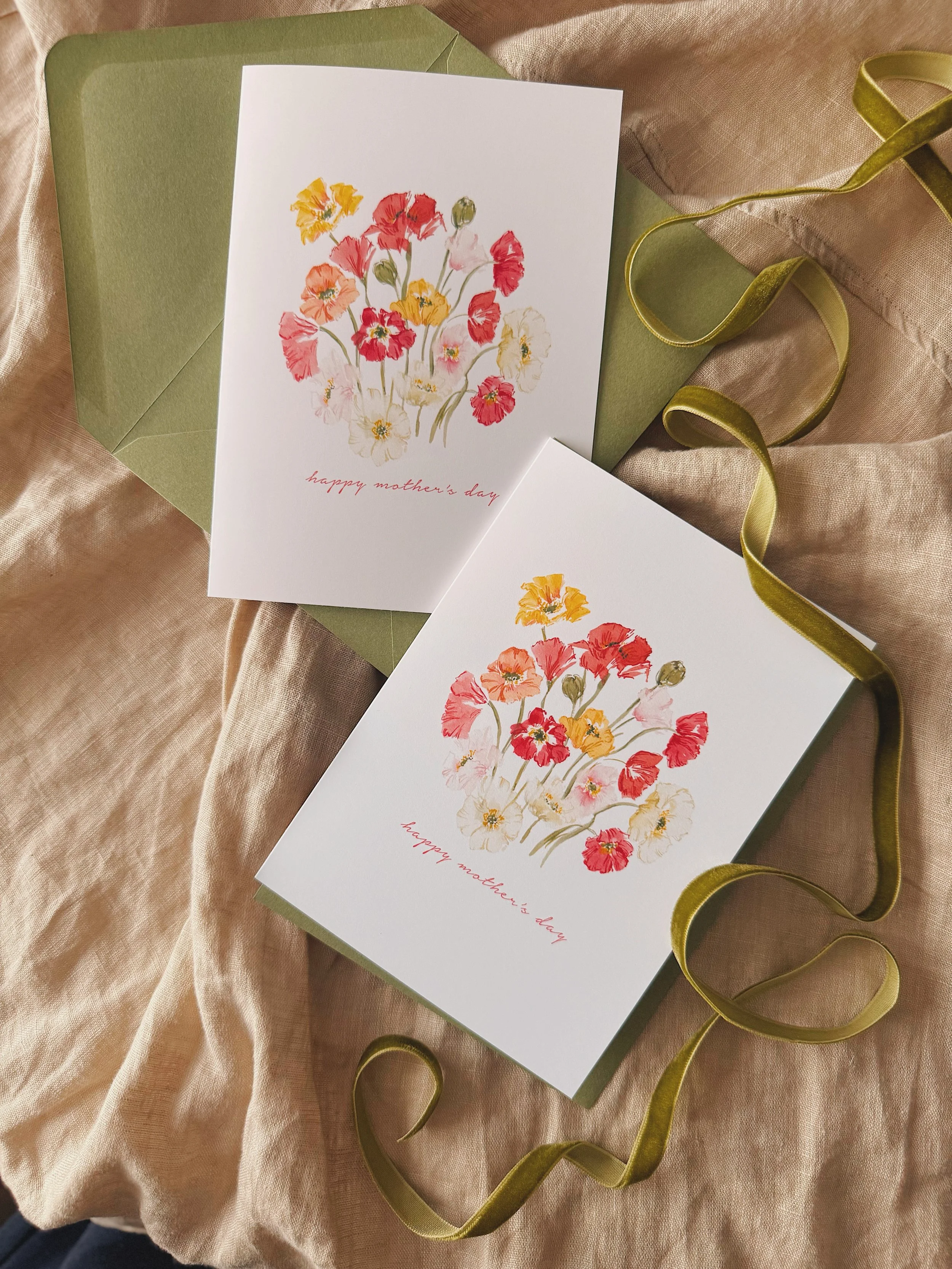 Watercolour Wild Poppies Mothers Day Card