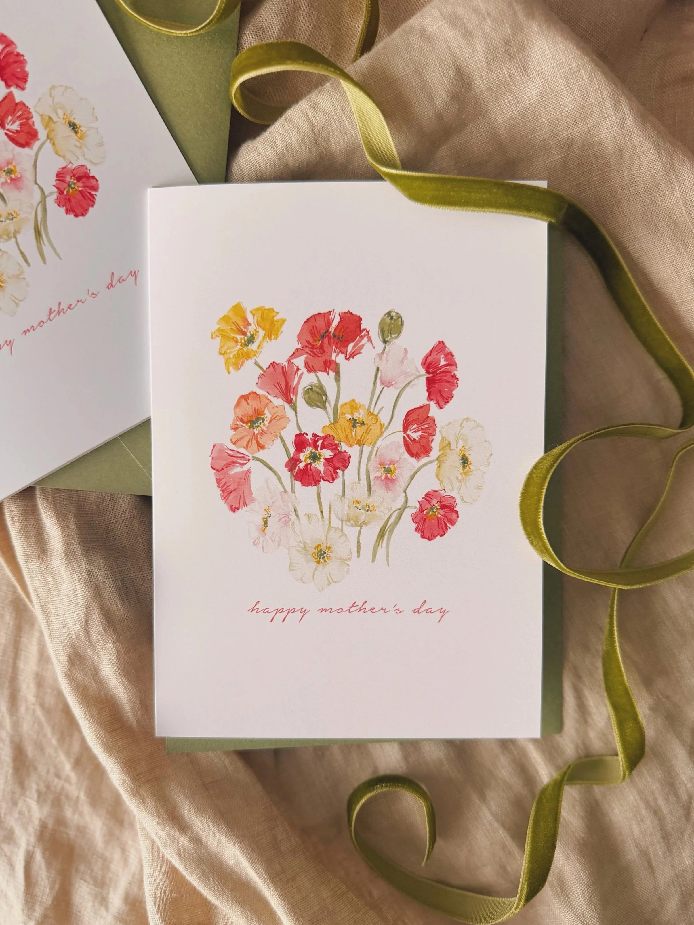 Watercolour Wild Poppies Mothers Day Card