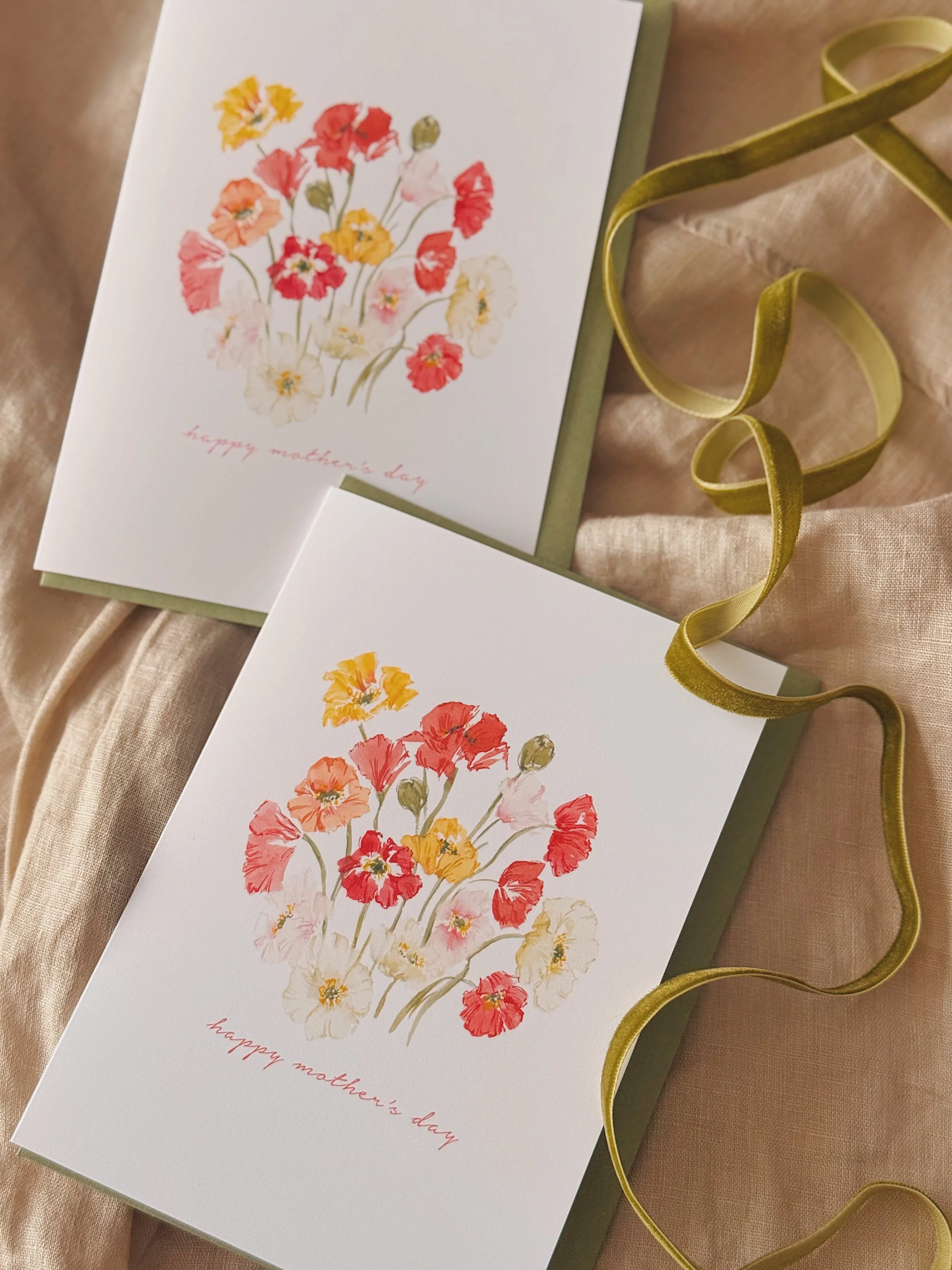 Watercolour Wild Poppies Mothers Day Card