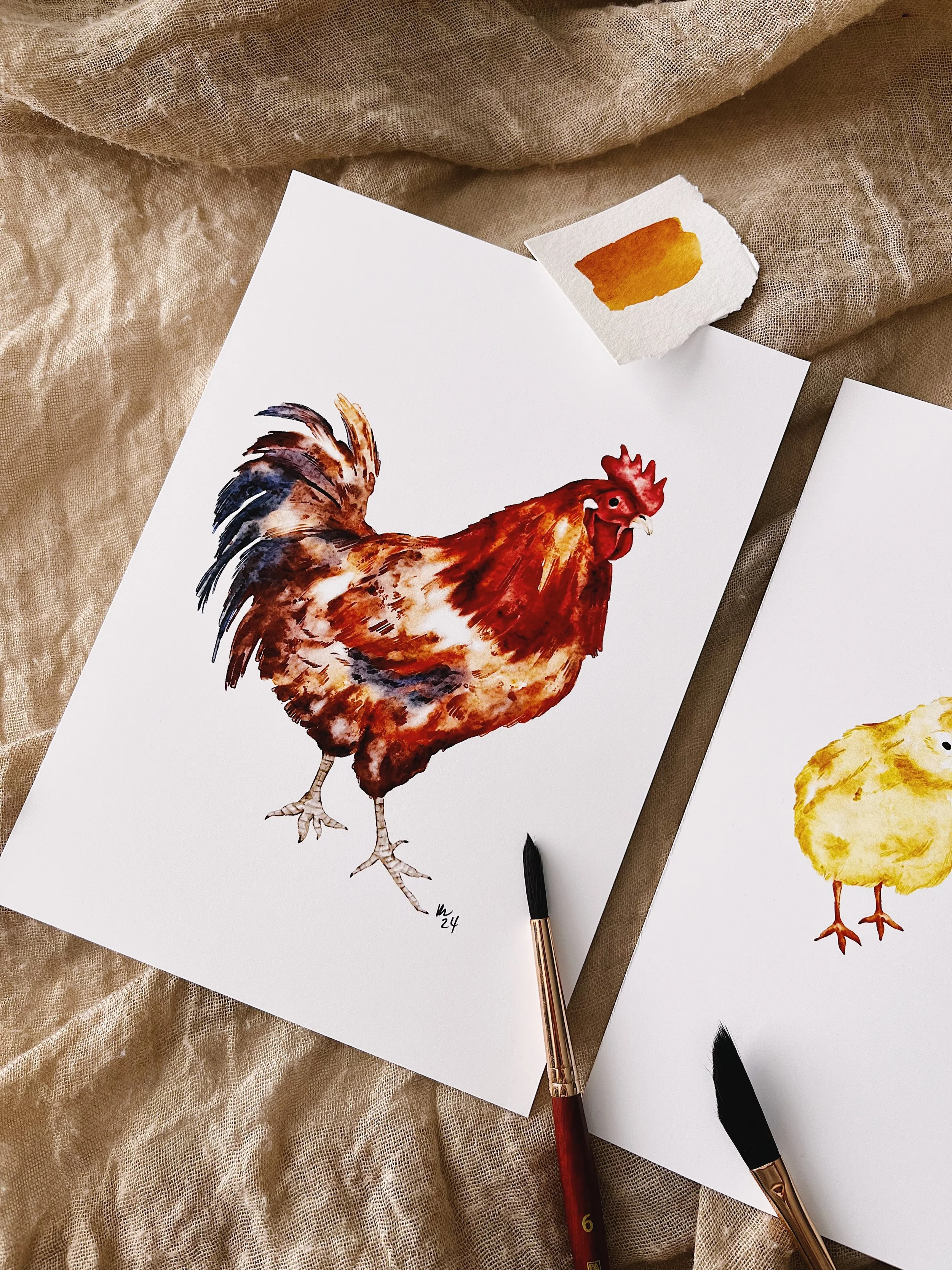 Watercolour rooster farmhouse art print