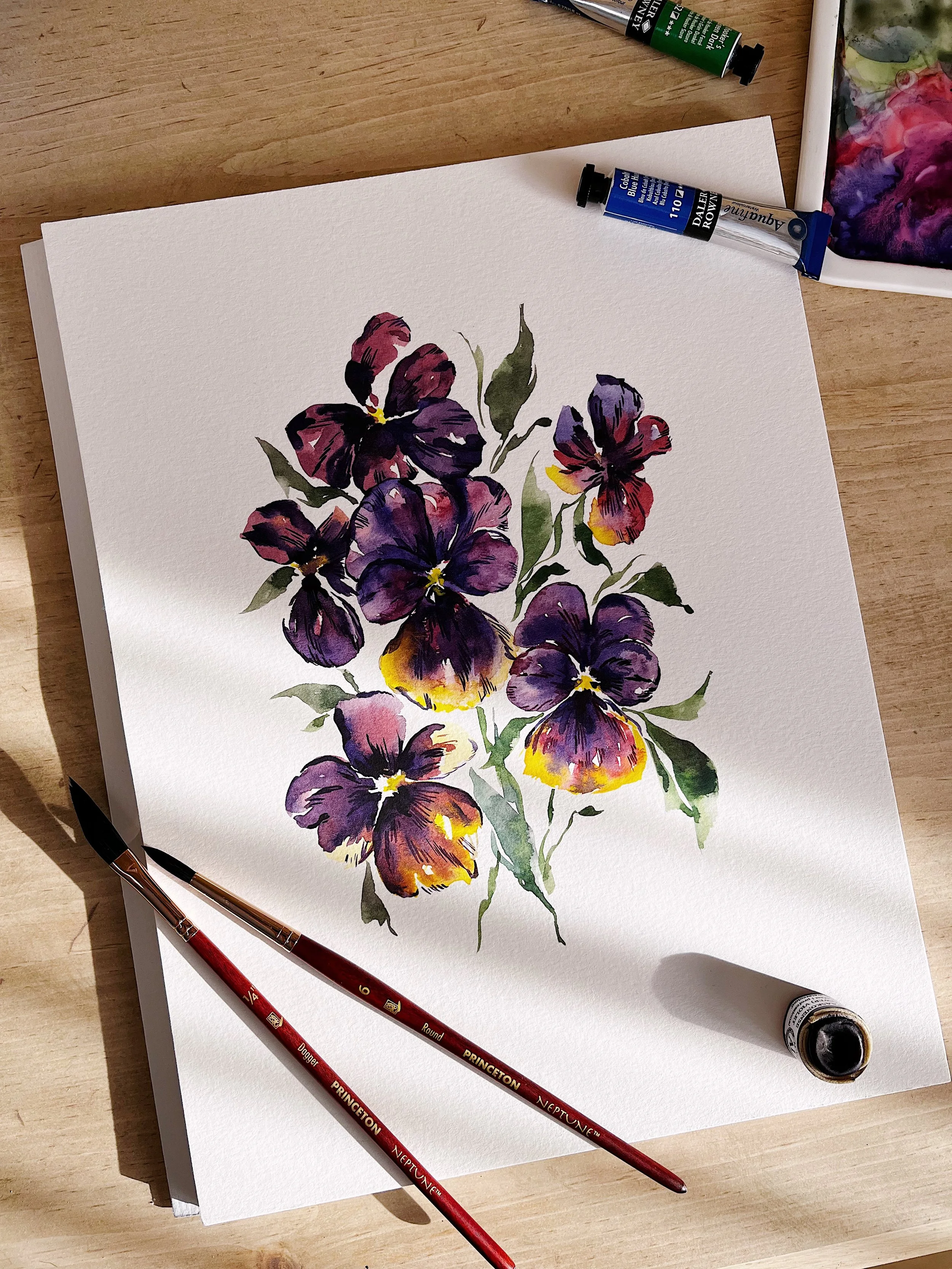Purple pansies art print