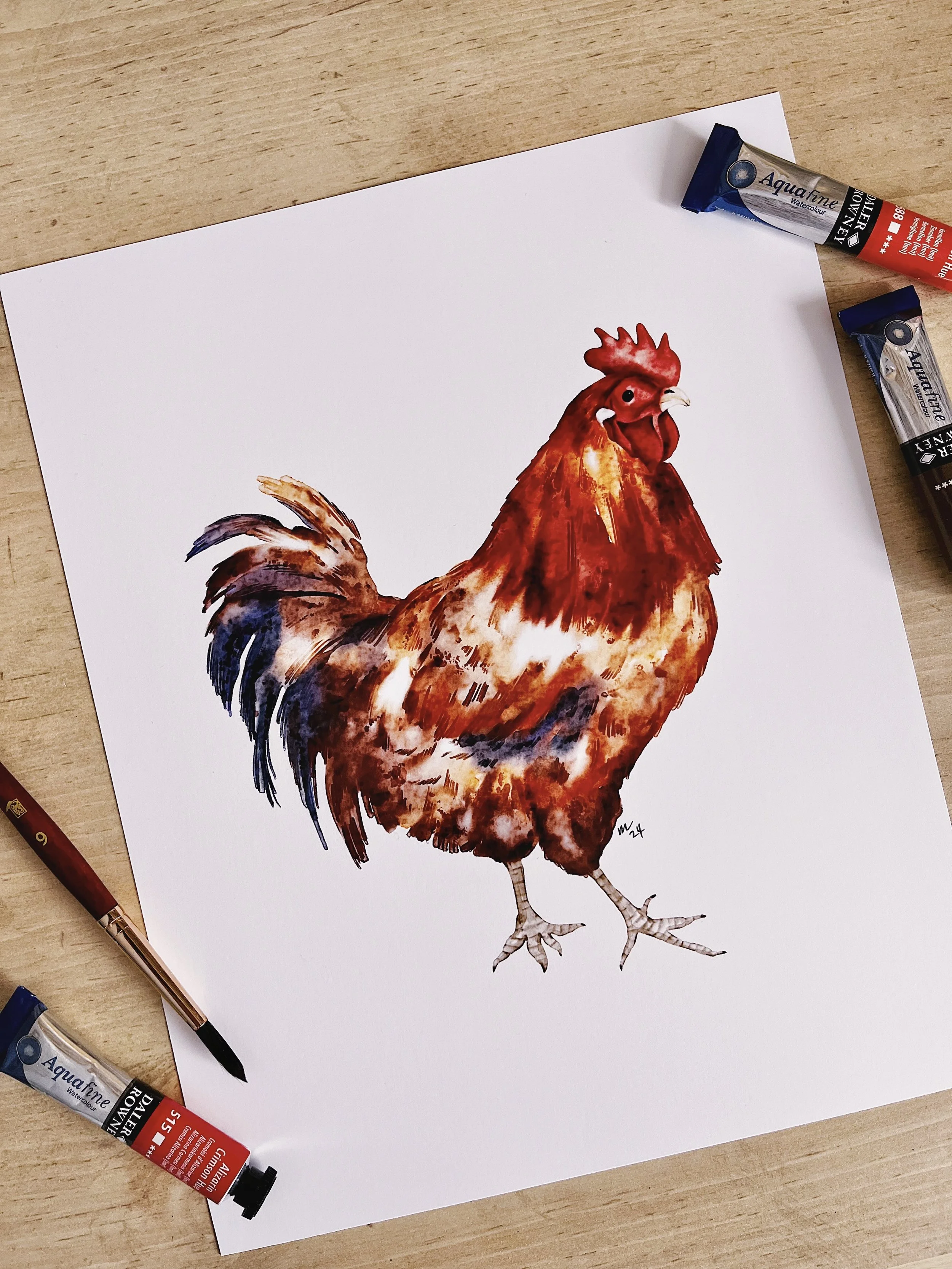 Watercolour rooster farmhouse art print
