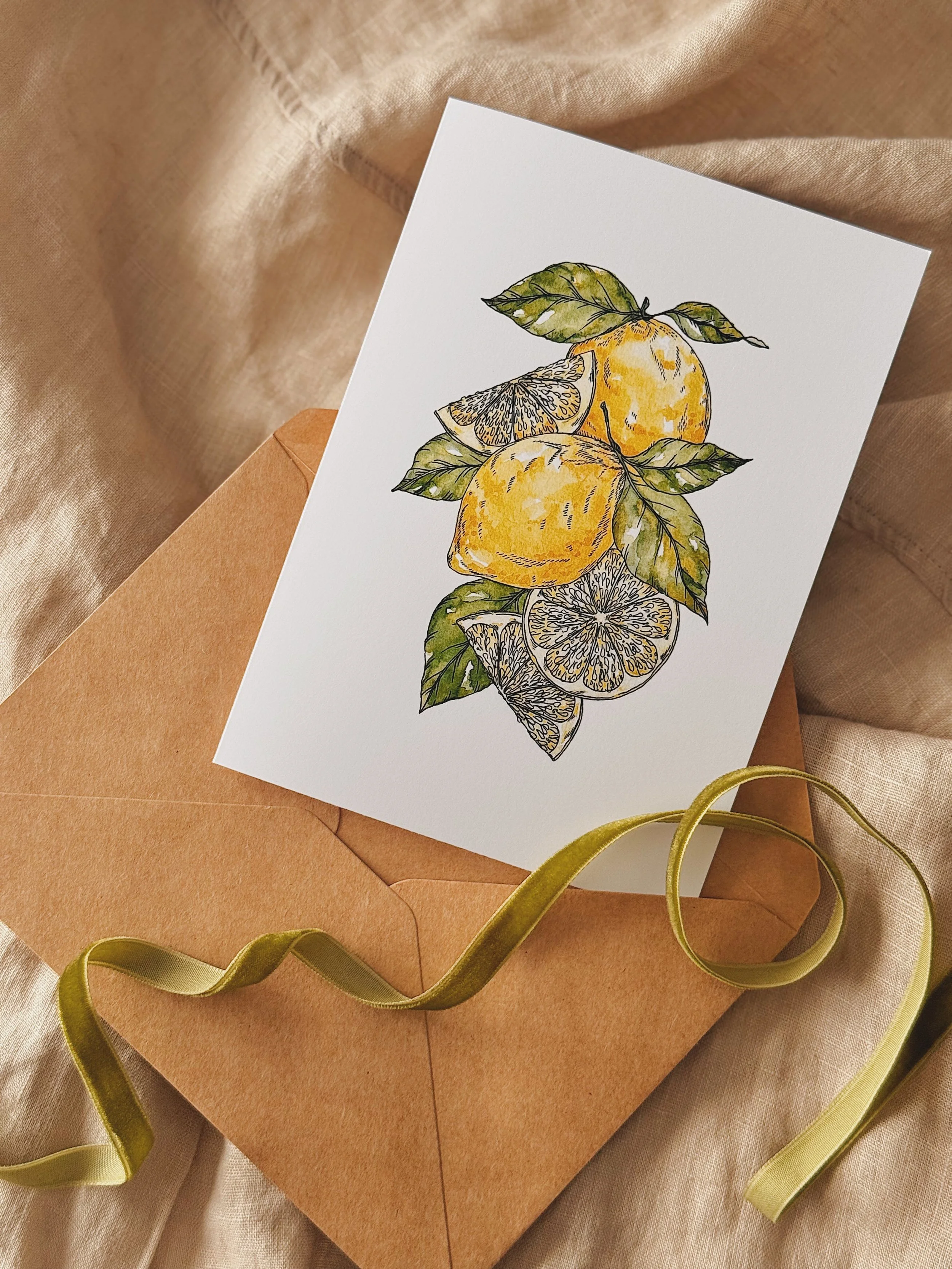 Watercolour lemons fruit greeting card