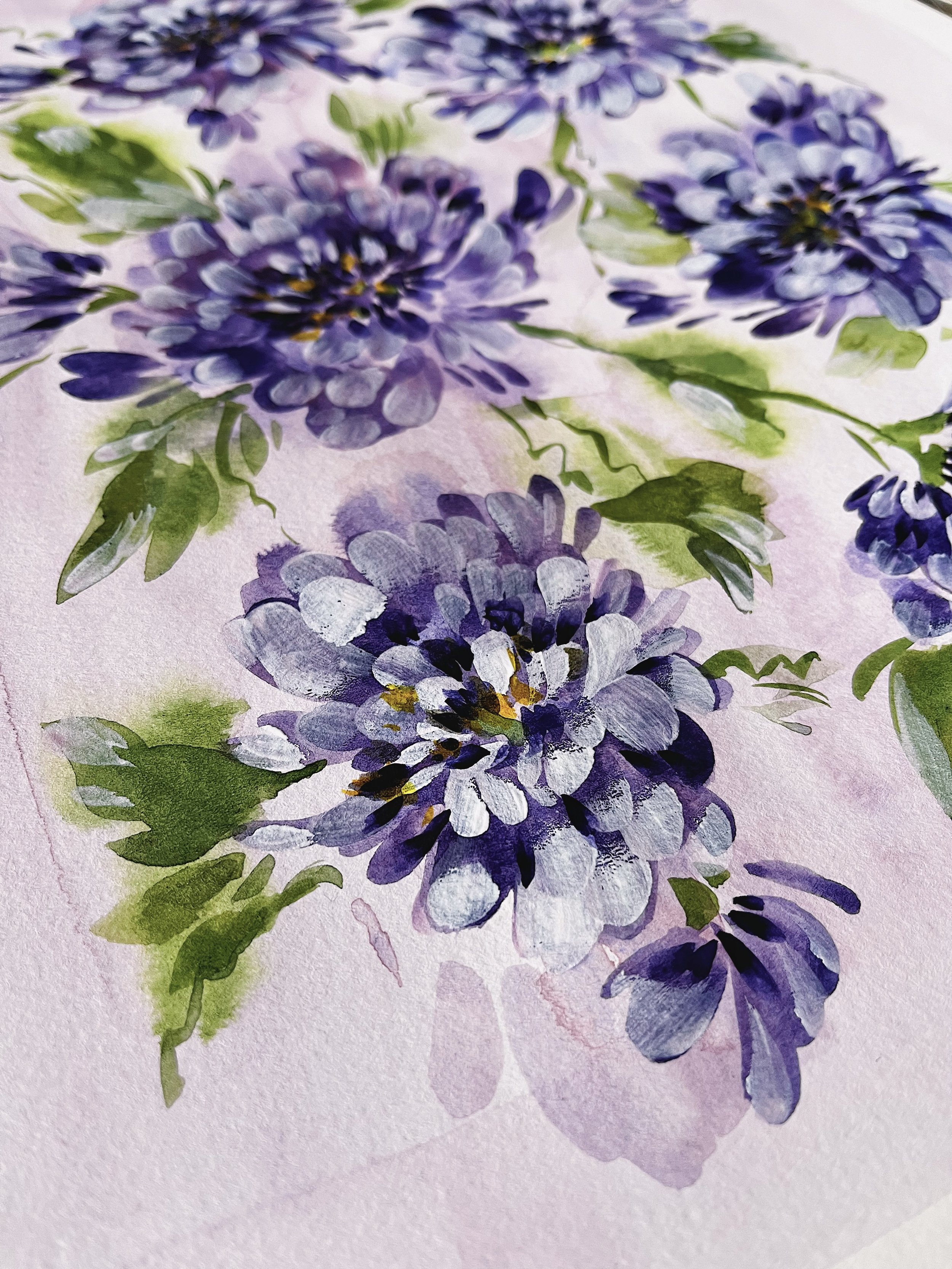 Purple dahlias floral art print