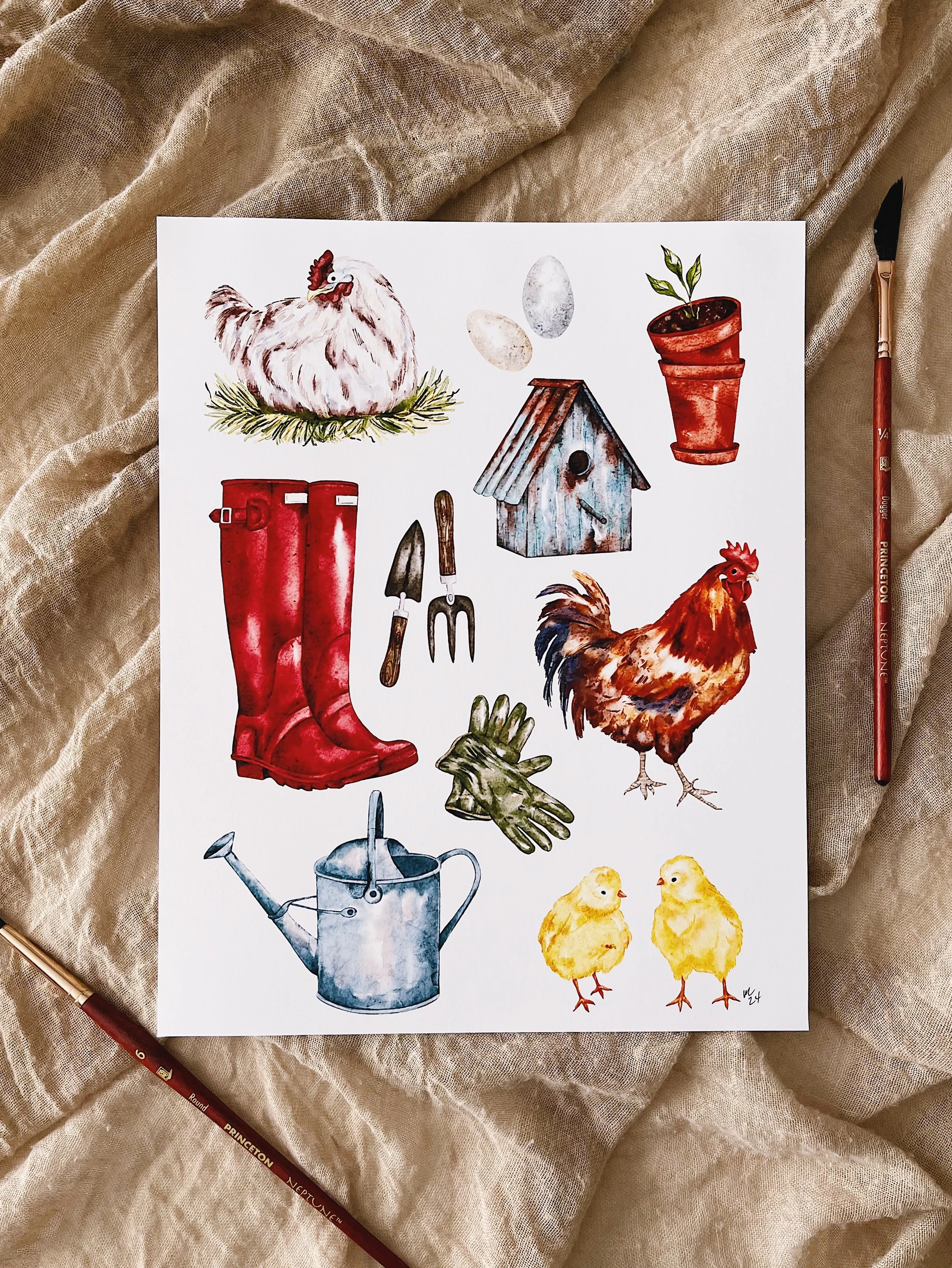 Watercolour Farmhouse Collage art print