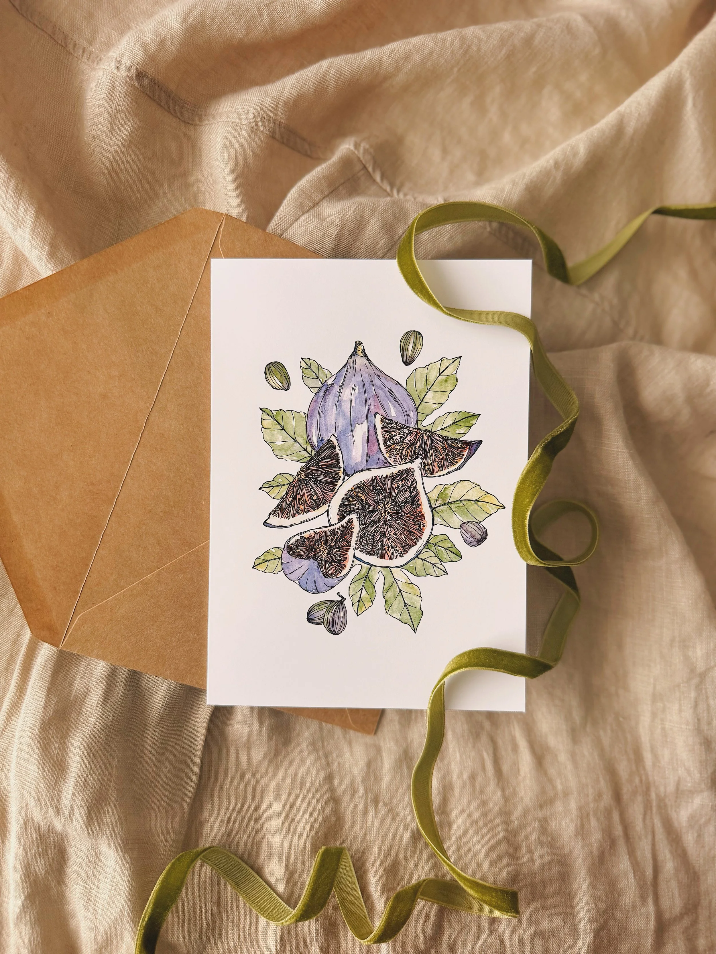 Watercolour figs fruit greeting card