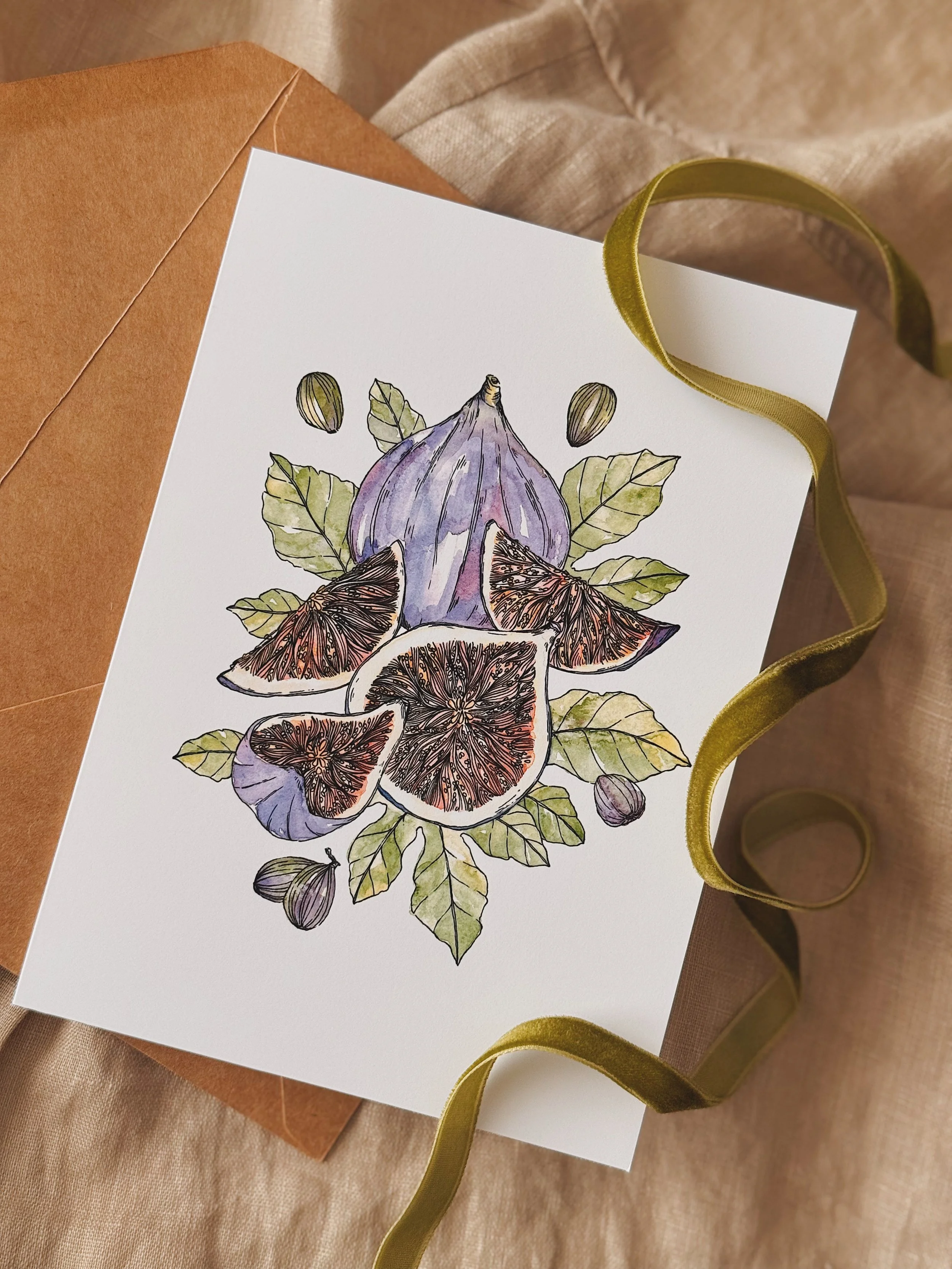 Watercolour figs fruit greeting card