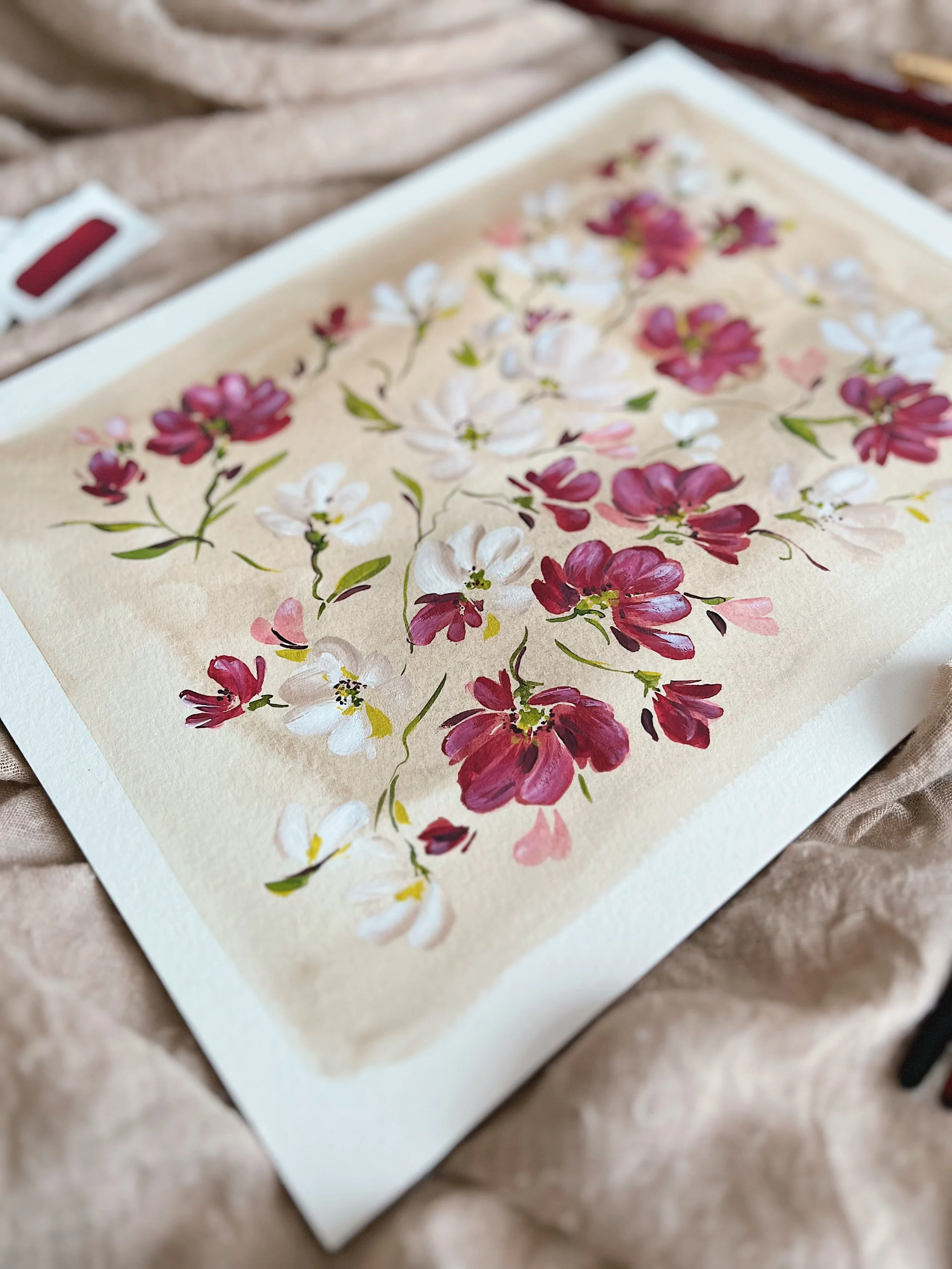 Burgundy taupe wildflowers art print