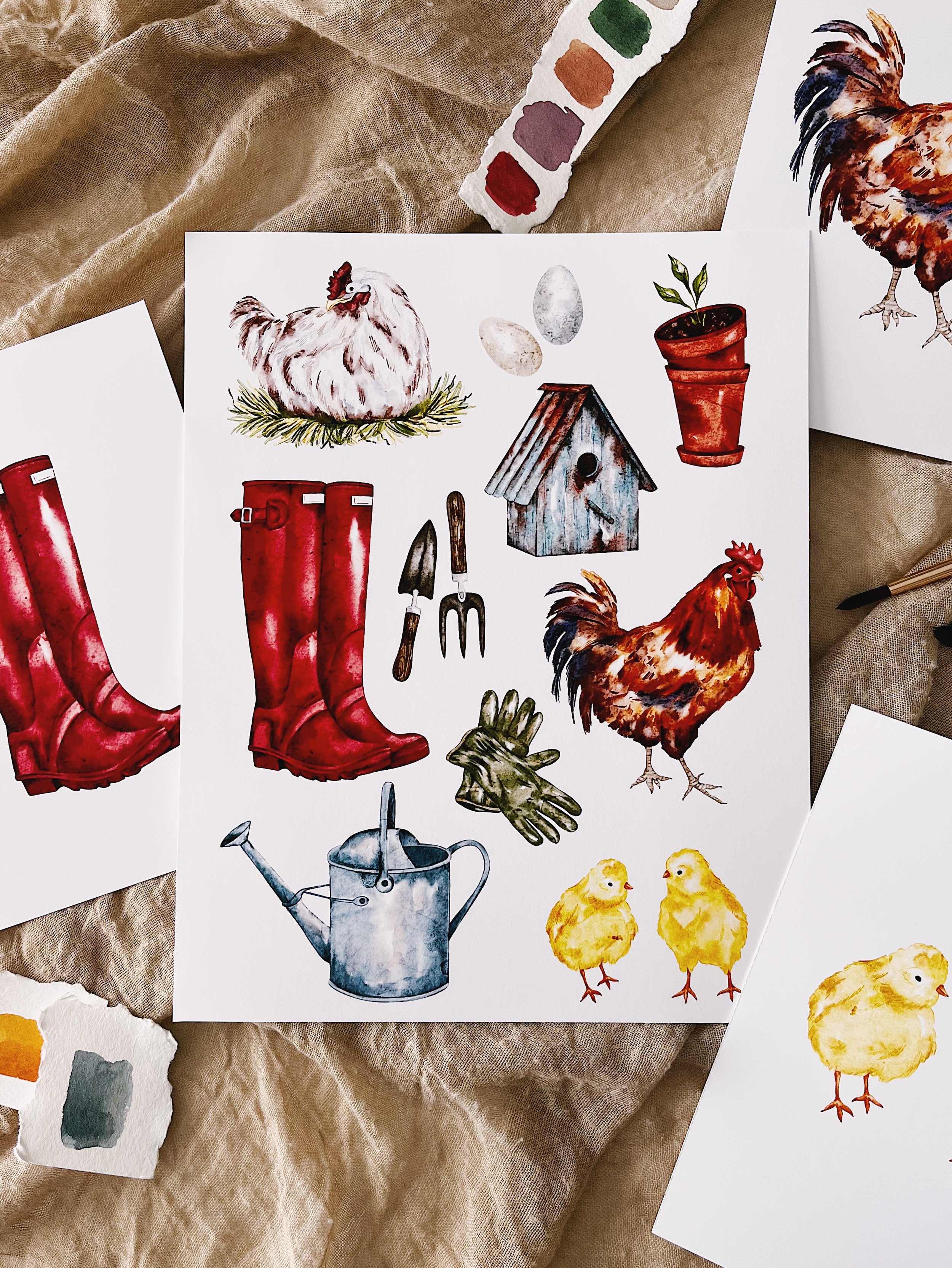 Watercolour Farmhouse Collage art print