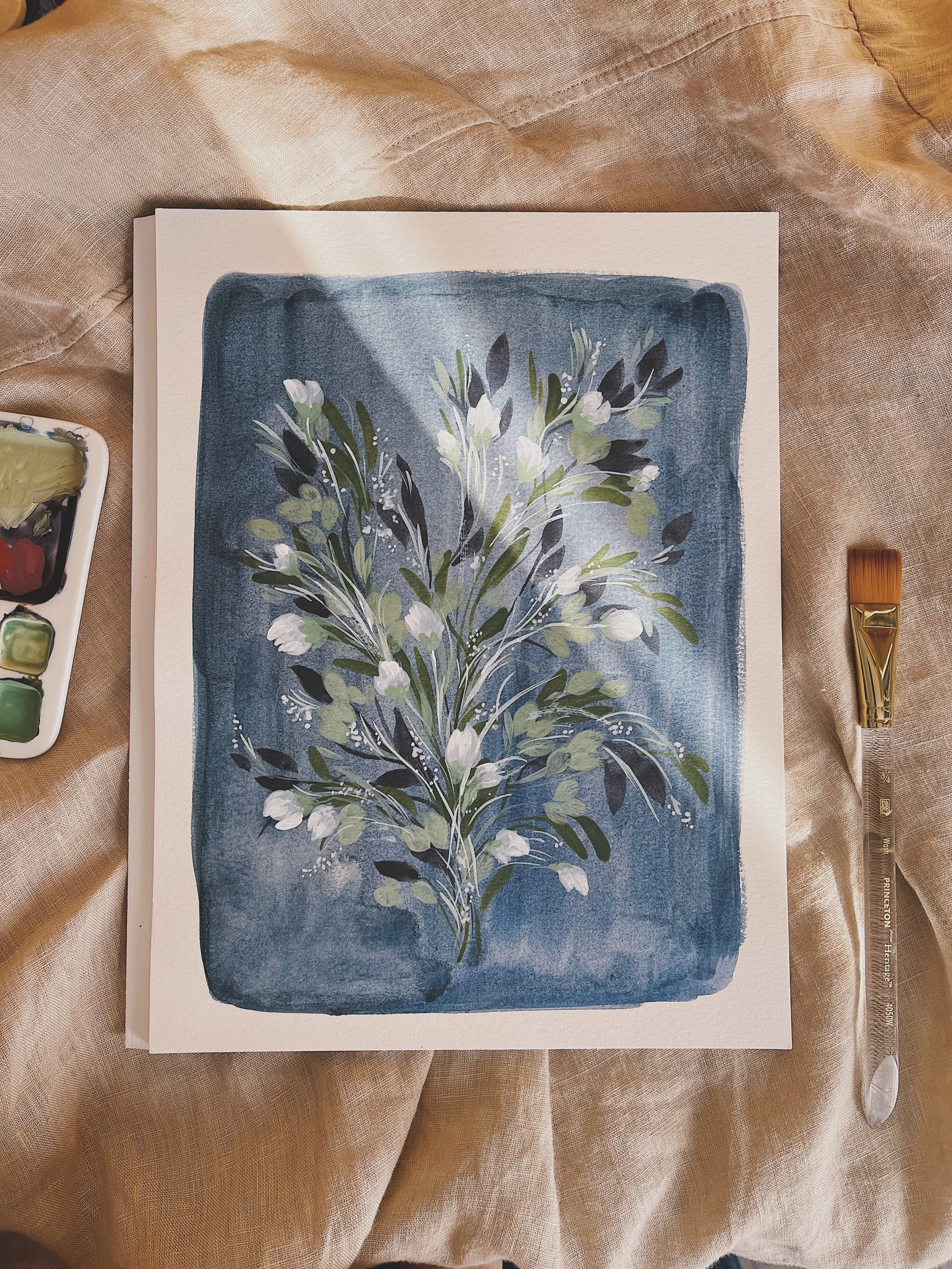 Blue wildflowers art print