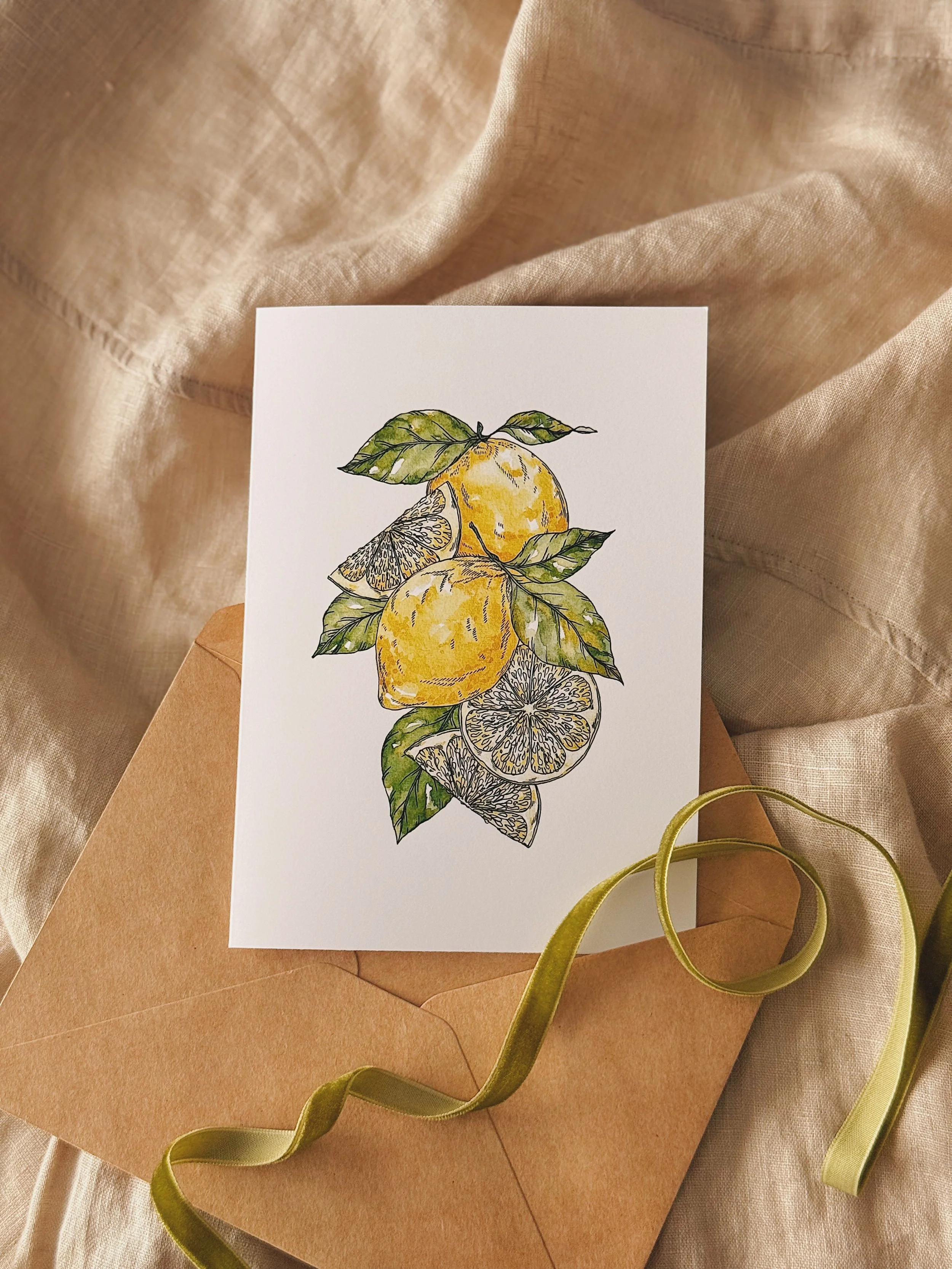 Watercolour lemon fruit greeting card