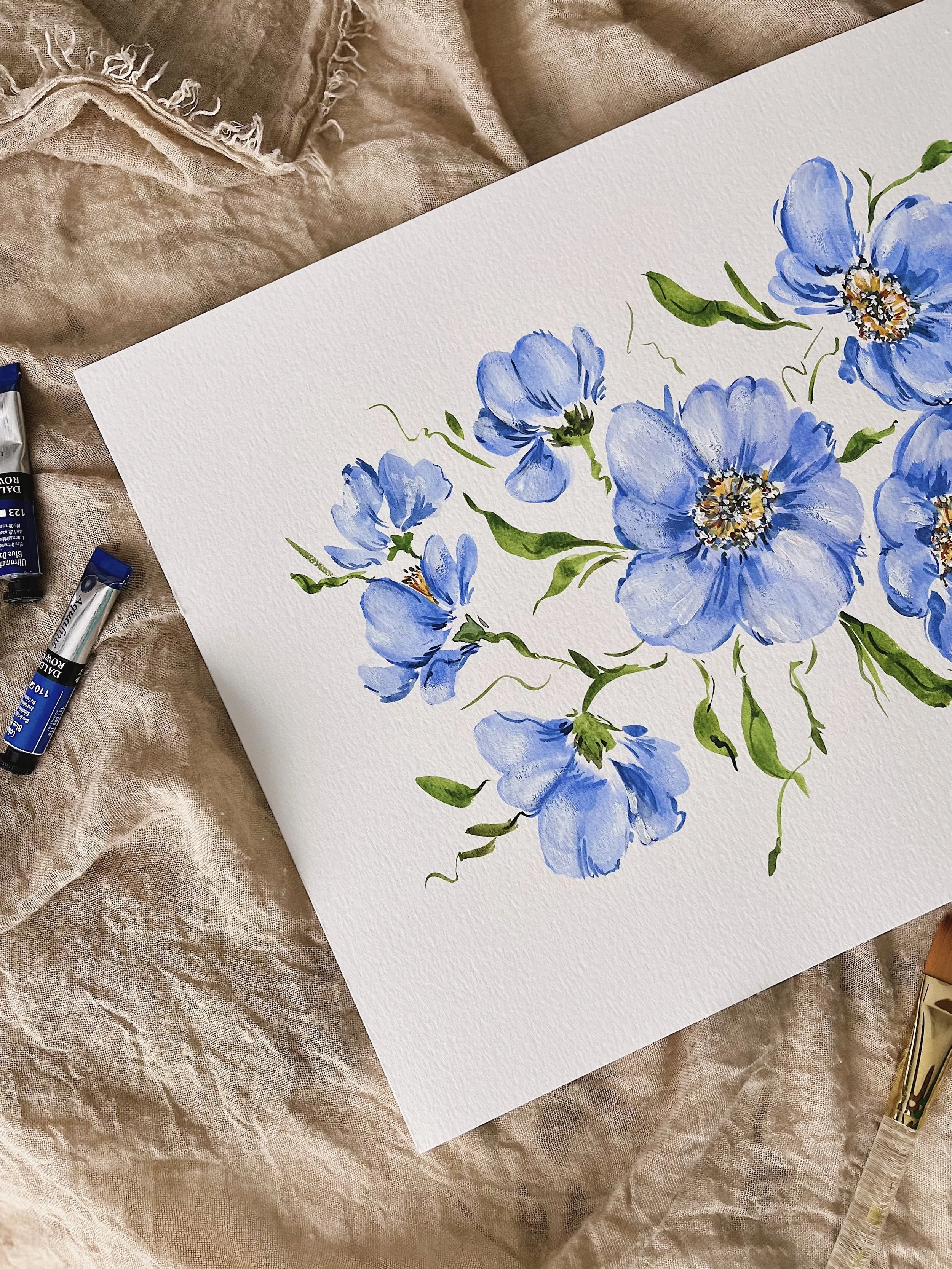 Blue anemones art print