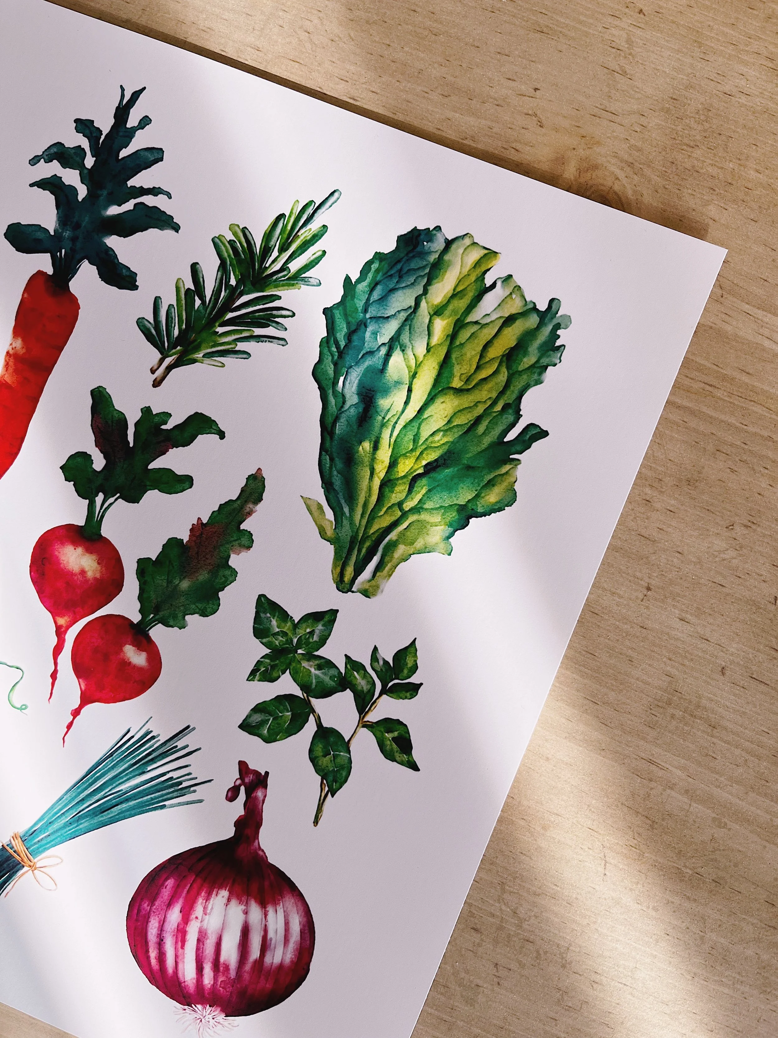 Watercolour spring vegetables art print